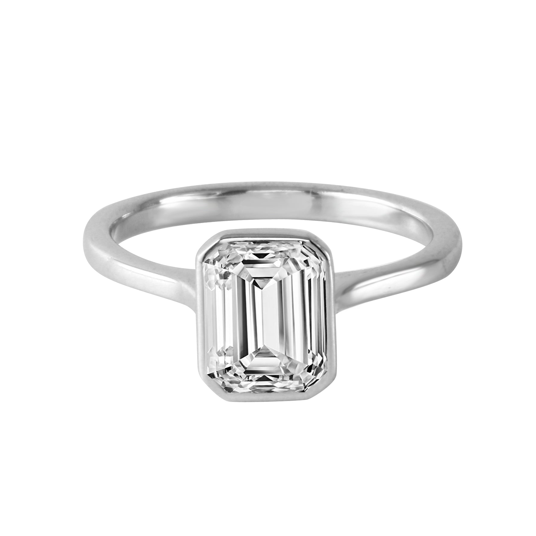 Emerald Cut Floating Bezel Solitaire Engagement Ring-Engagement Ring-Ashley Schenkein Jewelry Design