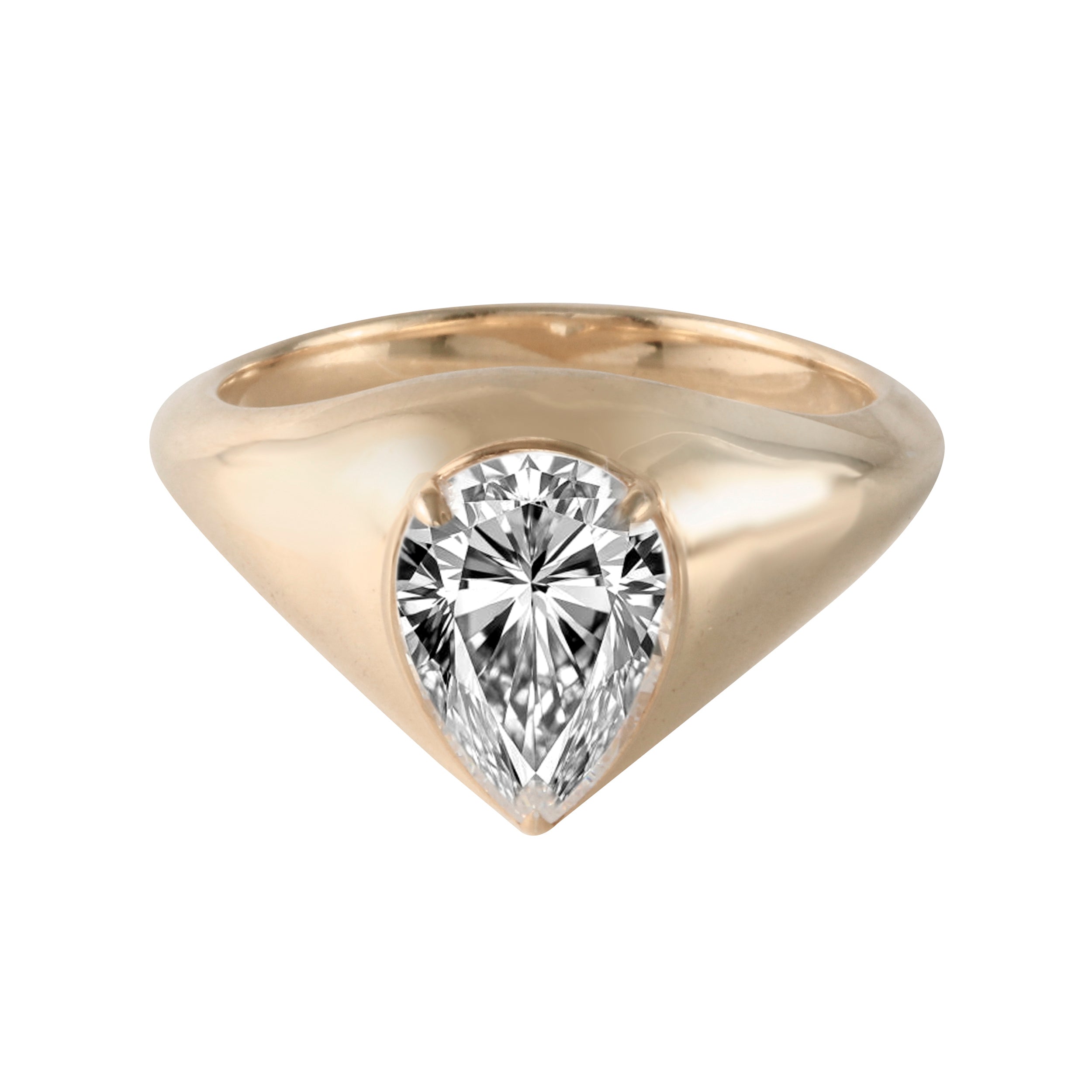 Pear Prong-Set Diamond Modern Dome Ring-Engagement Ring-Ashley Schenkein Jewelry Design