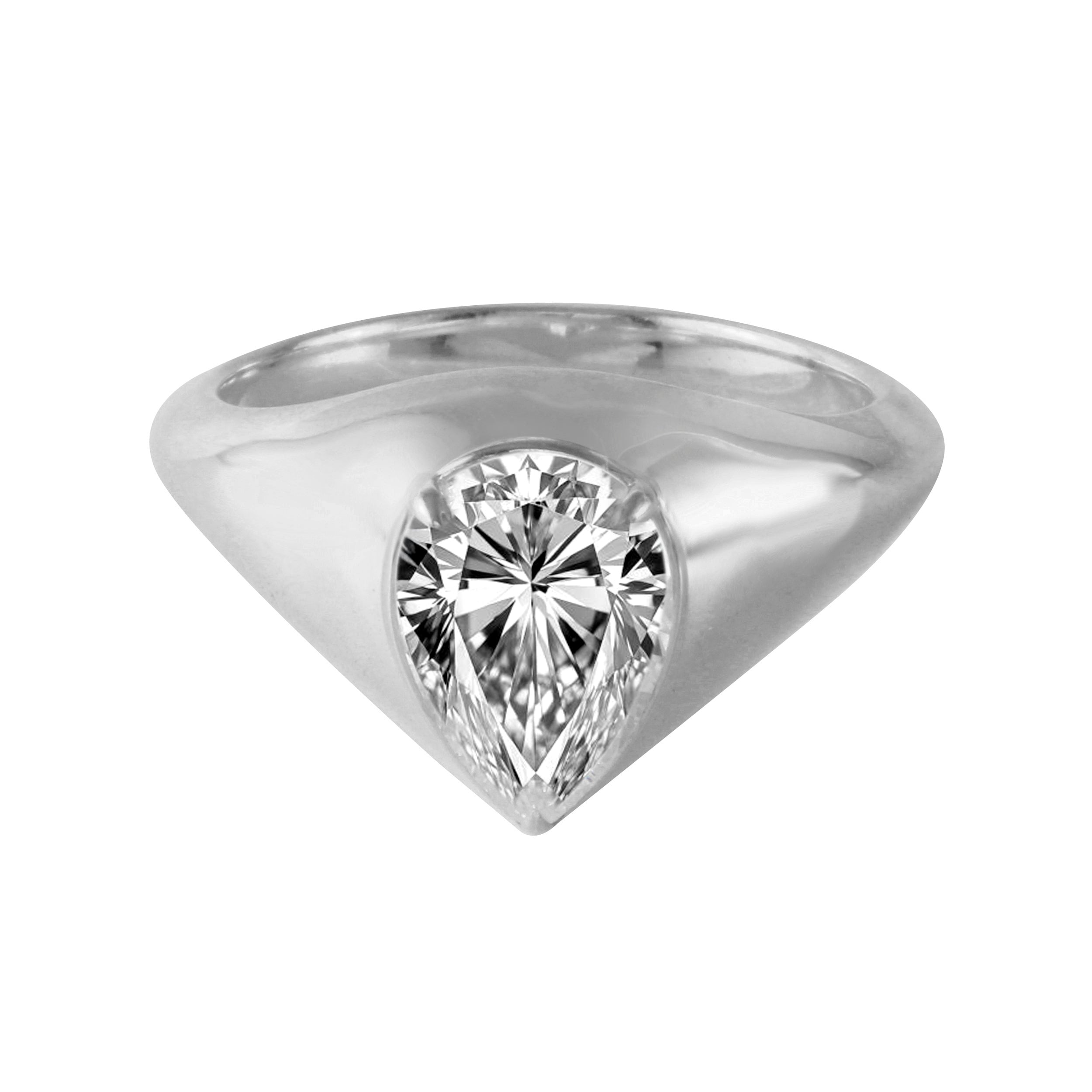 Pear Prong-Set Diamond Modern Dome Ring-Engagement Ring-Ashley Schenkein Jewelry Design