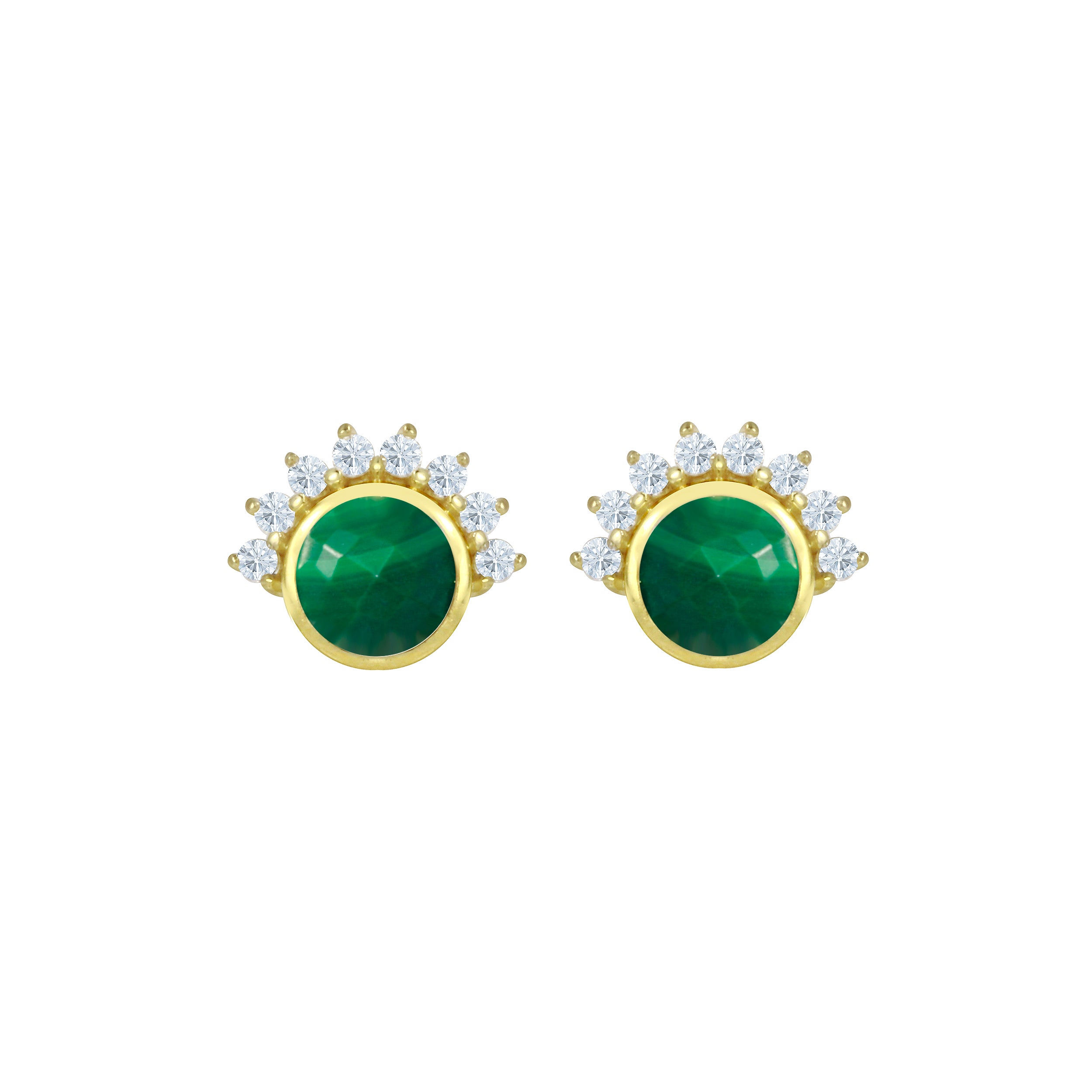 White Topaz Halo Gemstone Stud Earrings-Earrings-Ashley Schenkein Jewelry Design