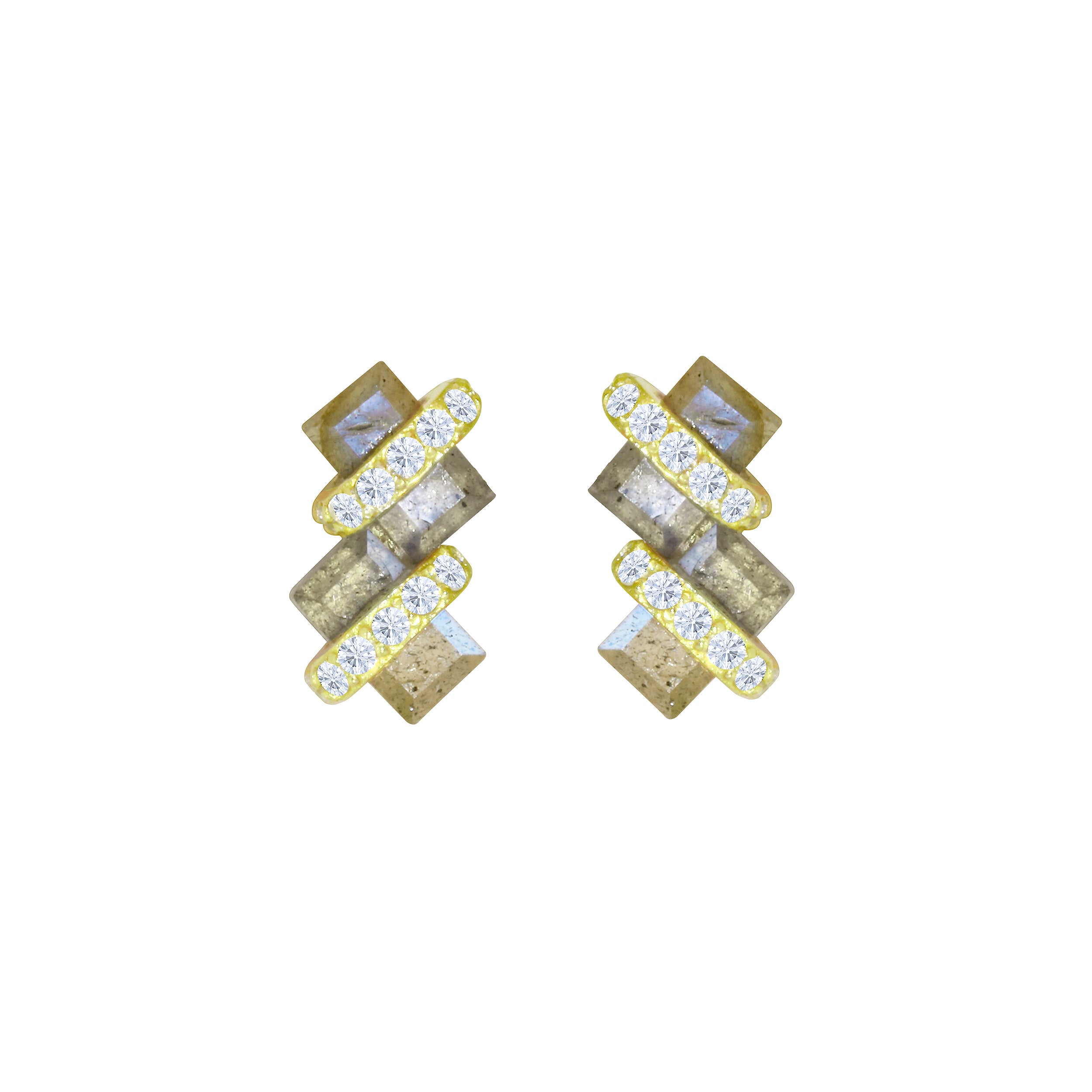 Pavé Wrapped Double Baguette Gemstone Stud Earrings-Earrings-Ashley Schenkein Jewelry Design