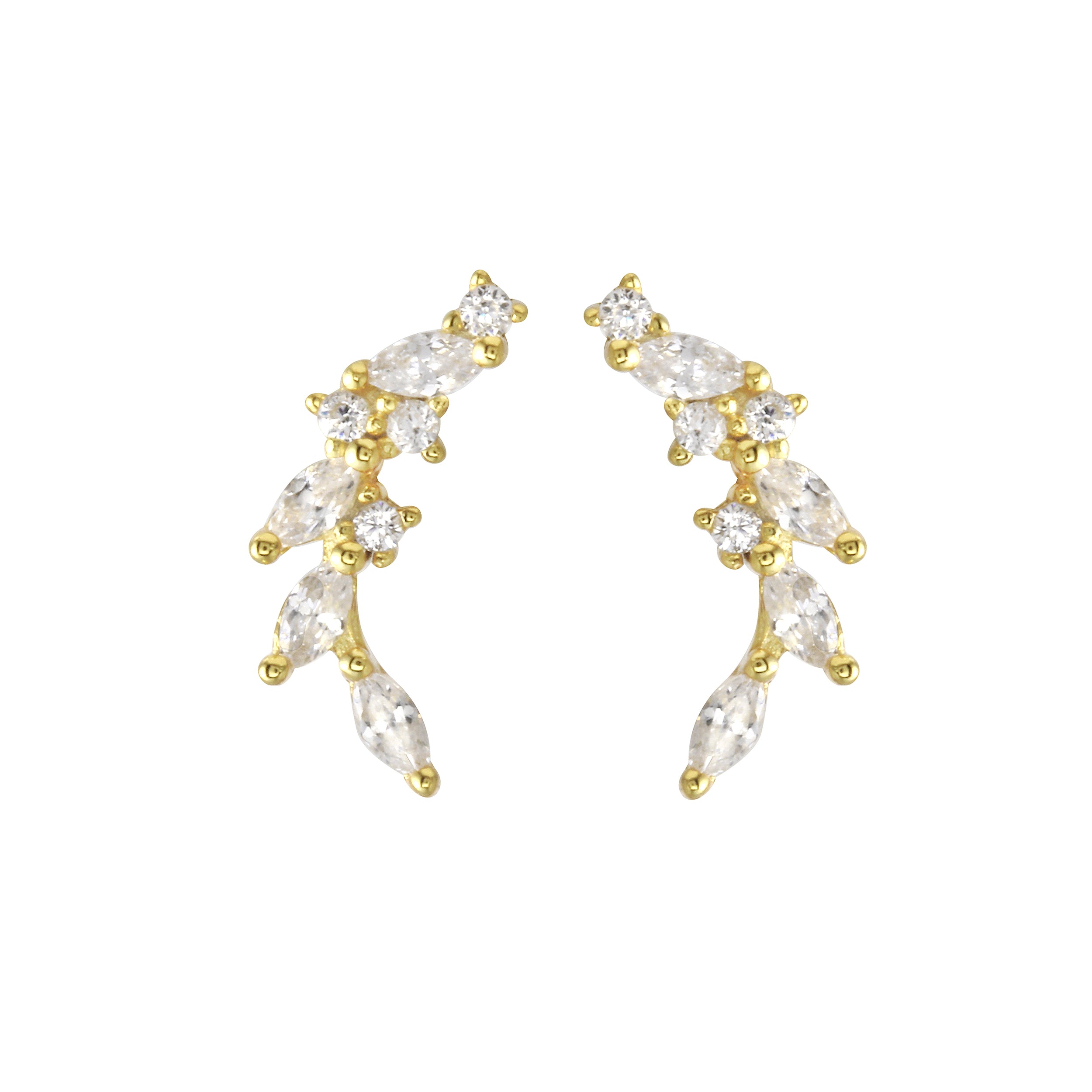 Marquise and Round CZ Floral Climber Earrings-Earrings-Ashley Schenkein Jewelry Design