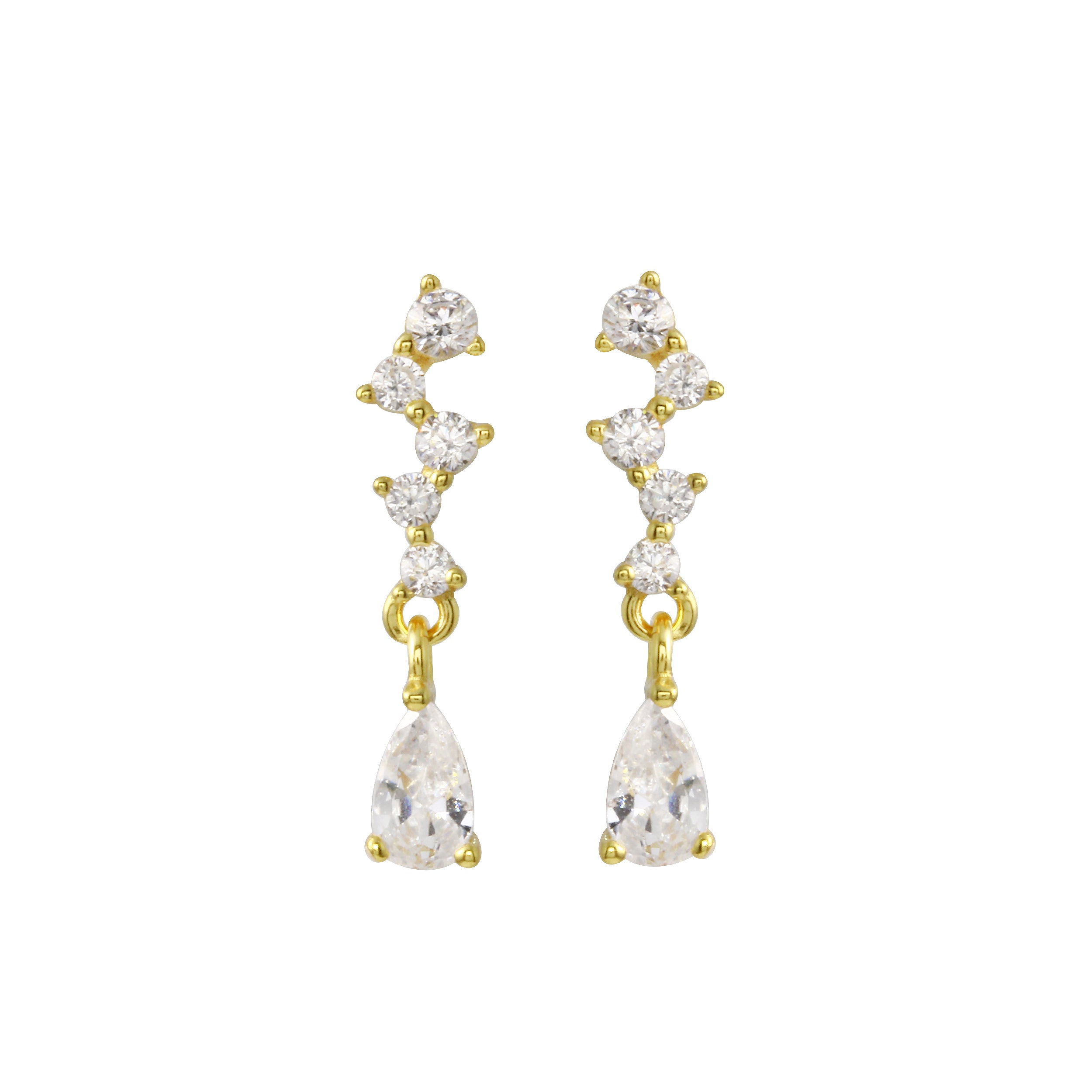 Asymmetrical CZ Bar and Pear Drop Earrings-Earrings-Ashley Schenkein Jewelry Design