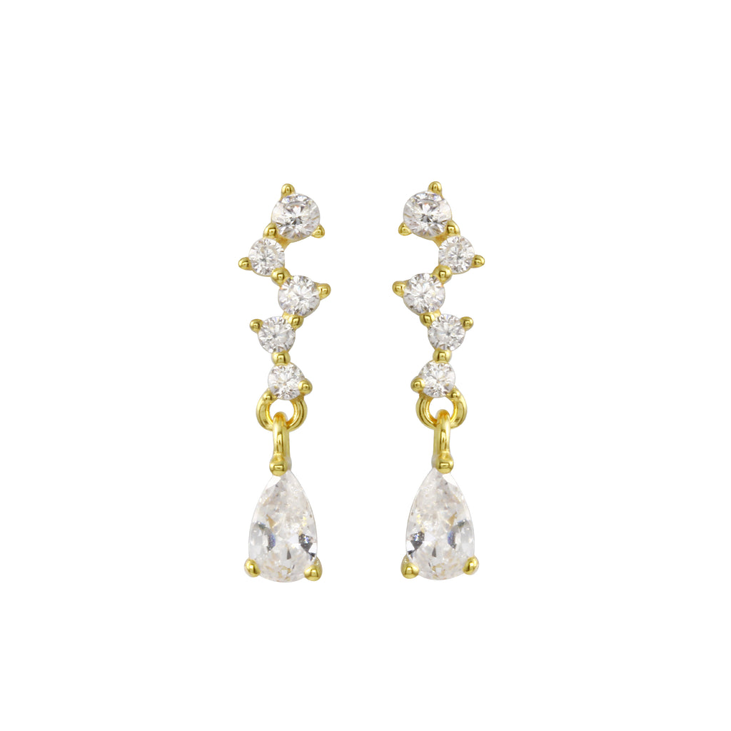 Asymmetrical CZ Bar and Pear Drop Earrings-Earrings-Ashley Schenkein Jewelry Design
