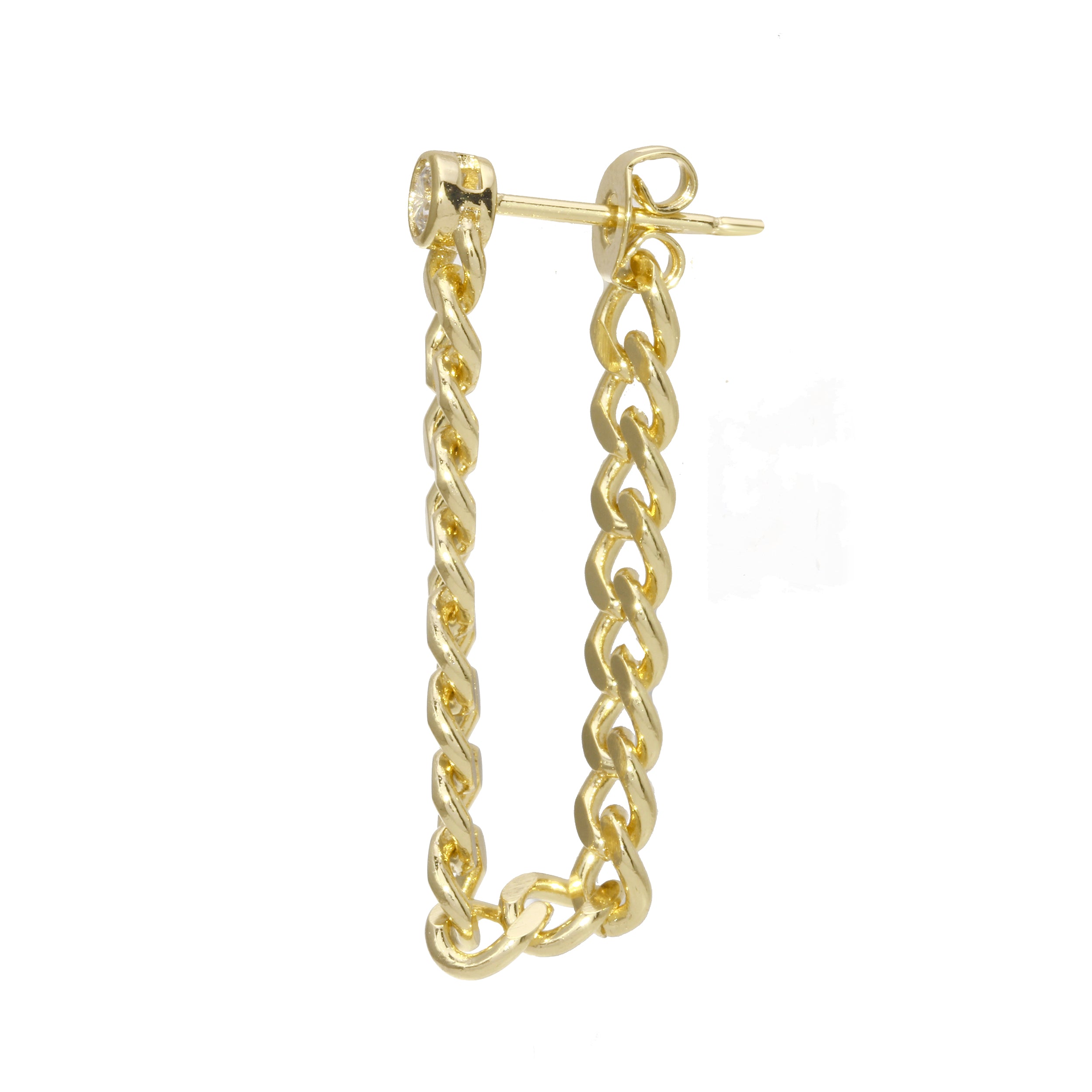 Bezel CZ Cuban Wrap Chain Stud Earrings-Earrings-Ashley Schenkein Jewelry Design