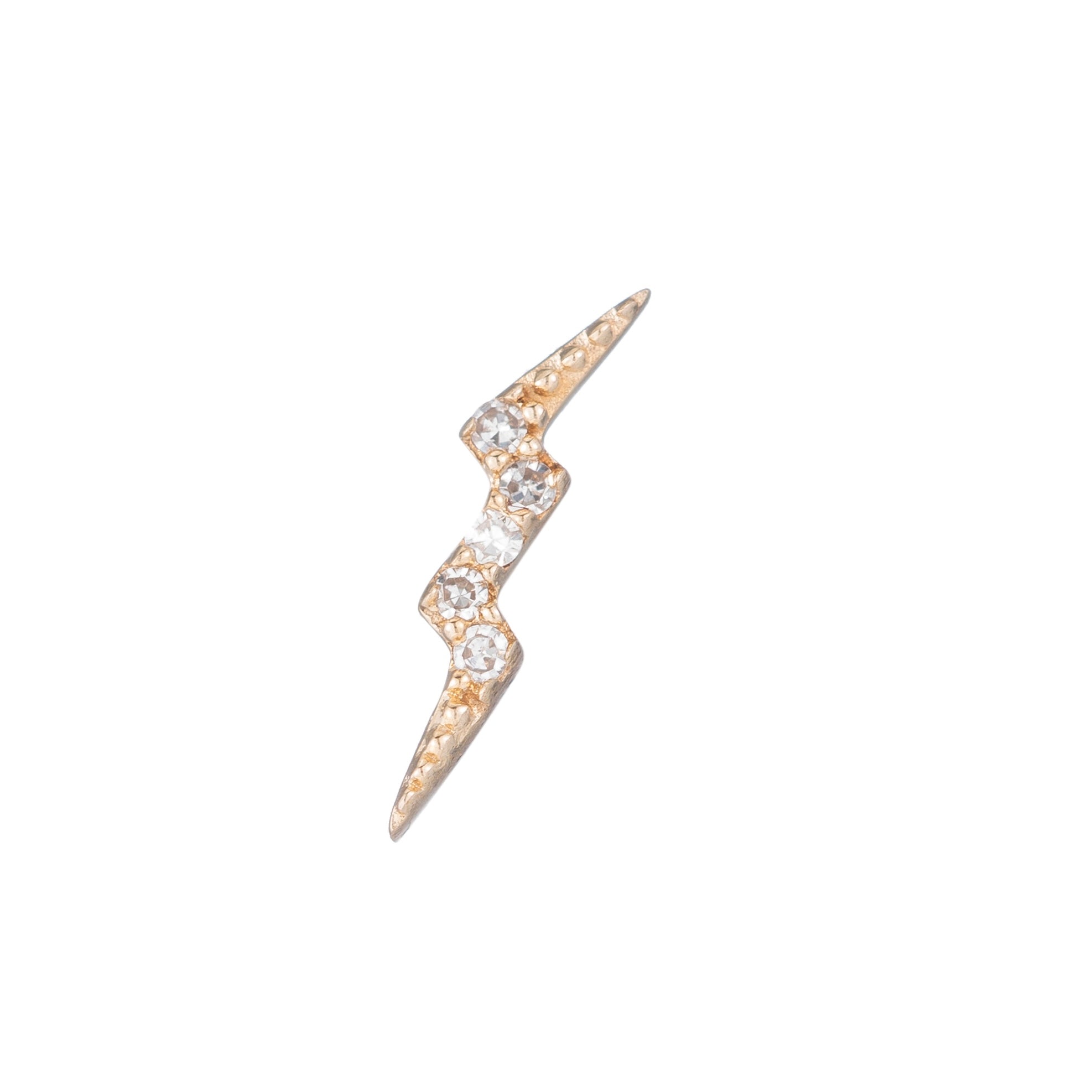 Diamond Yellow Gold Lightning Bolt SINGLE Stud Earring, 14k-Earrings-Ashley Schenkein Jewelry Design