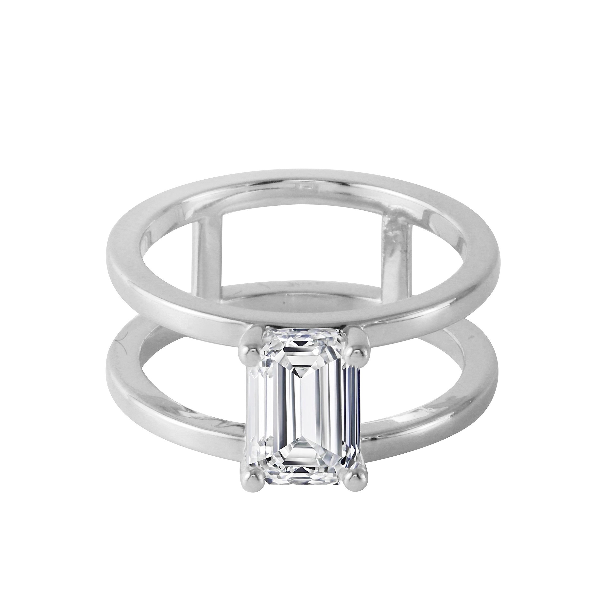Double Band Emerald Cut Engagement Ring-Engagement Ring-Ashley Schenkein Jewelry Design