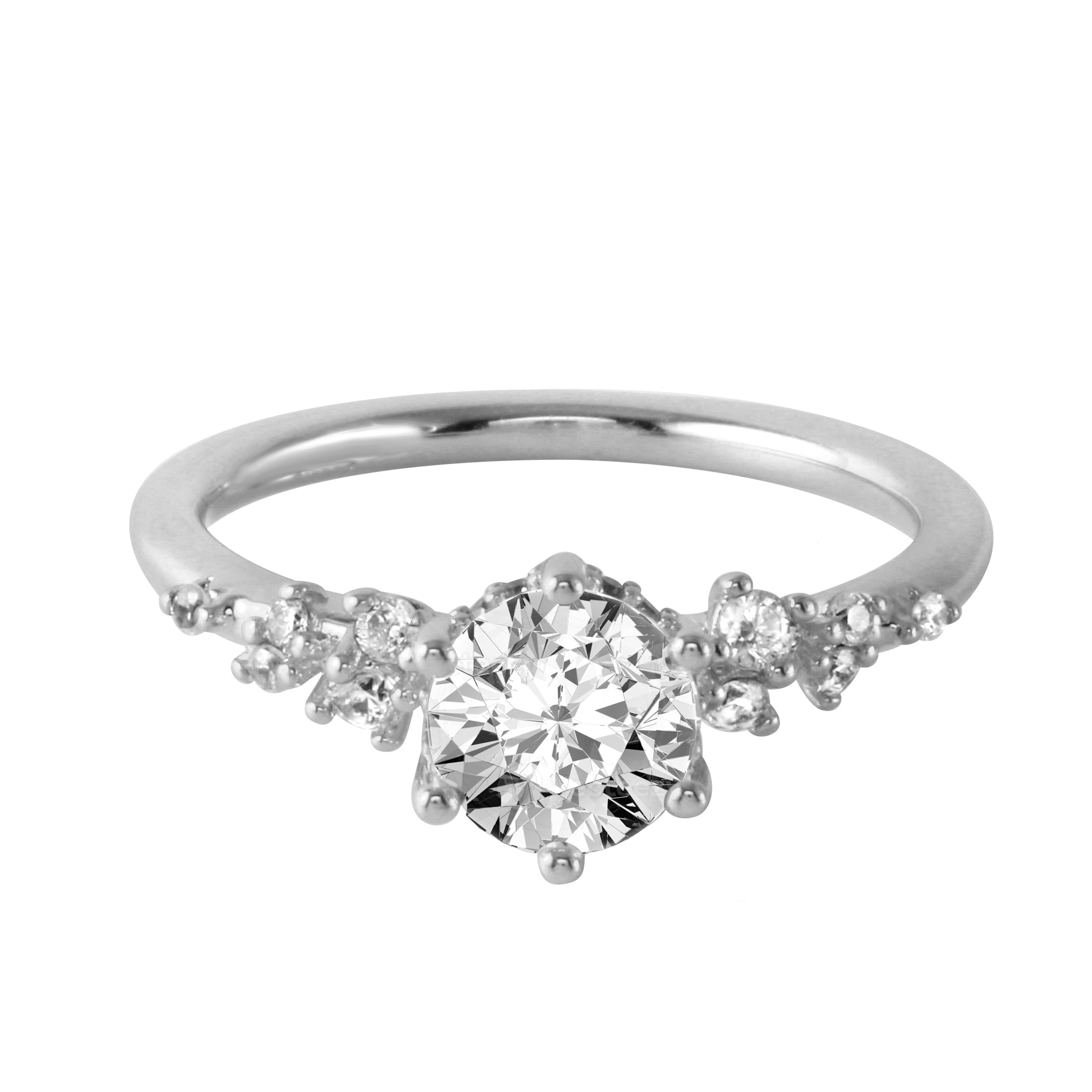 Round Brilliant Prong-Set Diamond Sprinkle Band Engagement Ring-Engagement Ring-Ashley Schenkein Jewelry Design