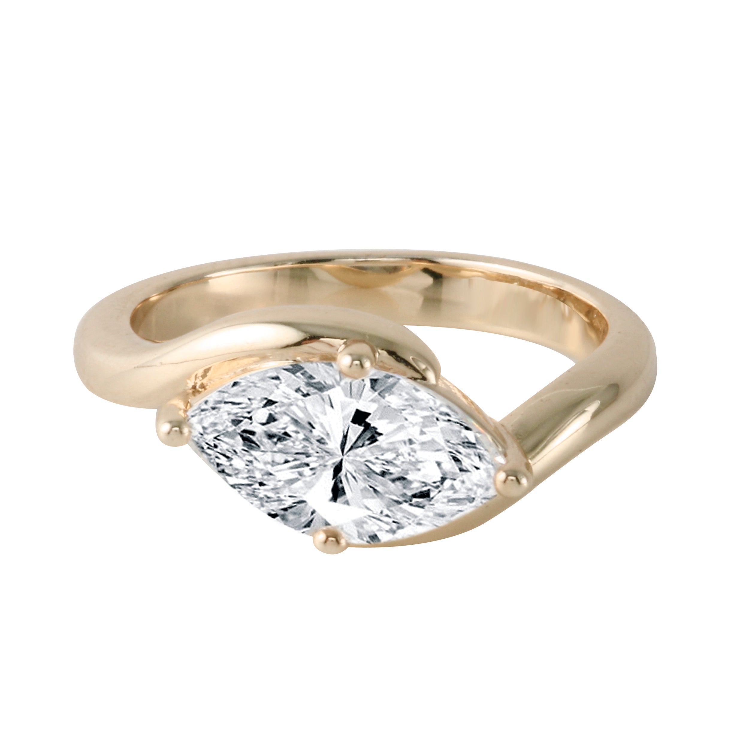 Marquise Diamond East-West Solitaire with Curved Band Engagement Ring-Engagement Ring-Ashley Schenkein Jewelry Design