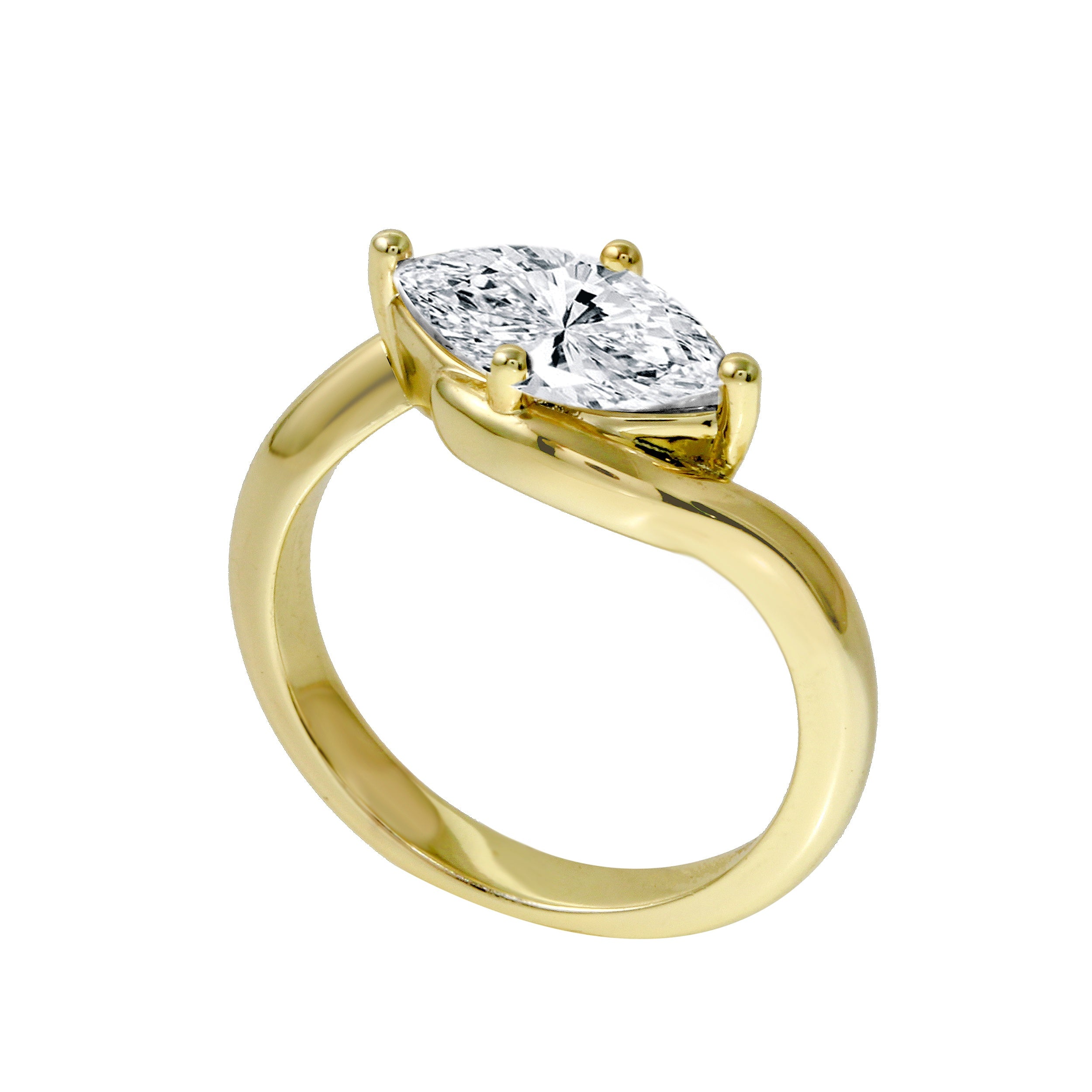 Marquise Diamond East-West Solitaire with Curved Band Engagement Ring-Engagement Ring-Ashley Schenkein Jewelry Design