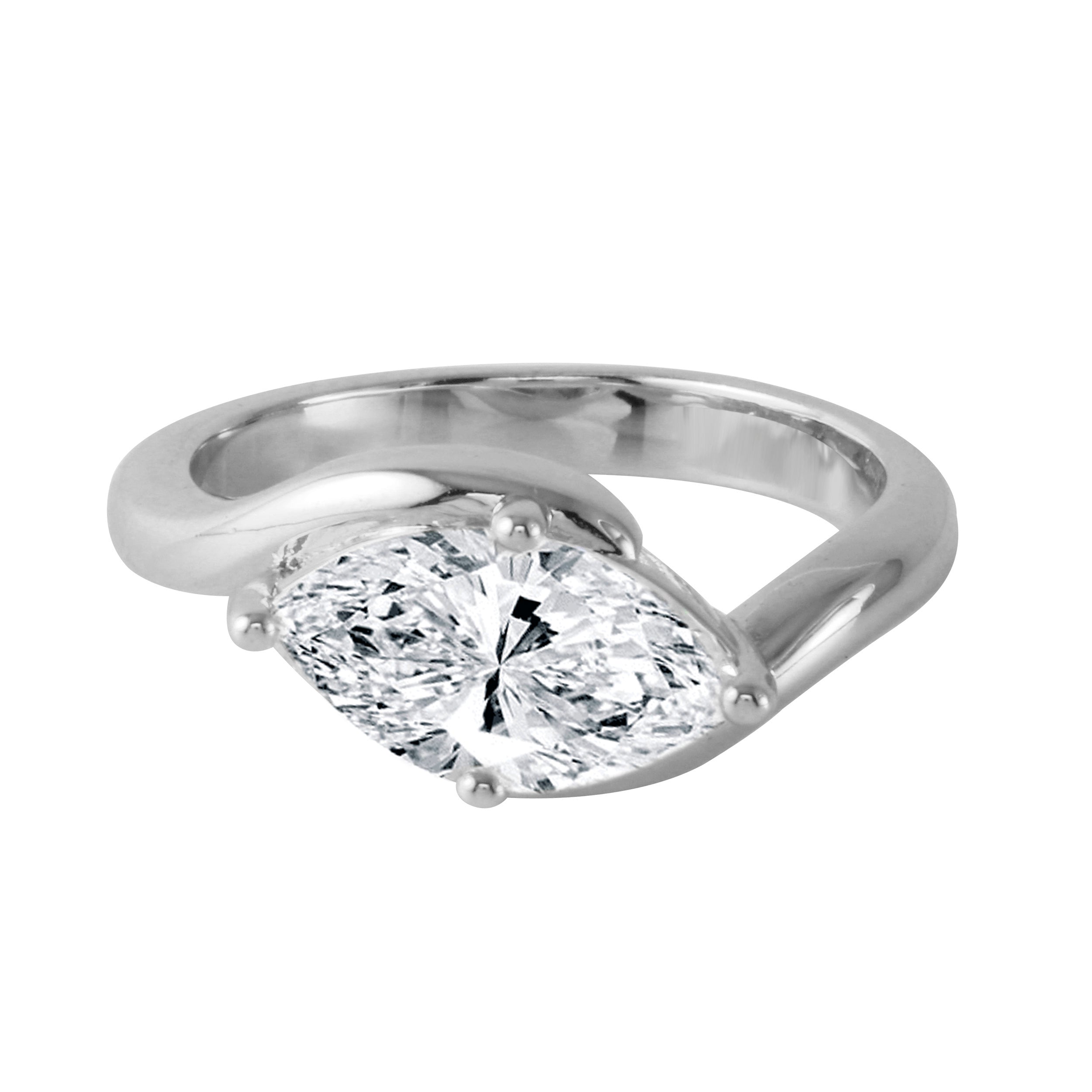Marquise Diamond East-West Solitaire with Curved Band Engagement Ring-Engagement Ring-Ashley Schenkein Jewelry Design