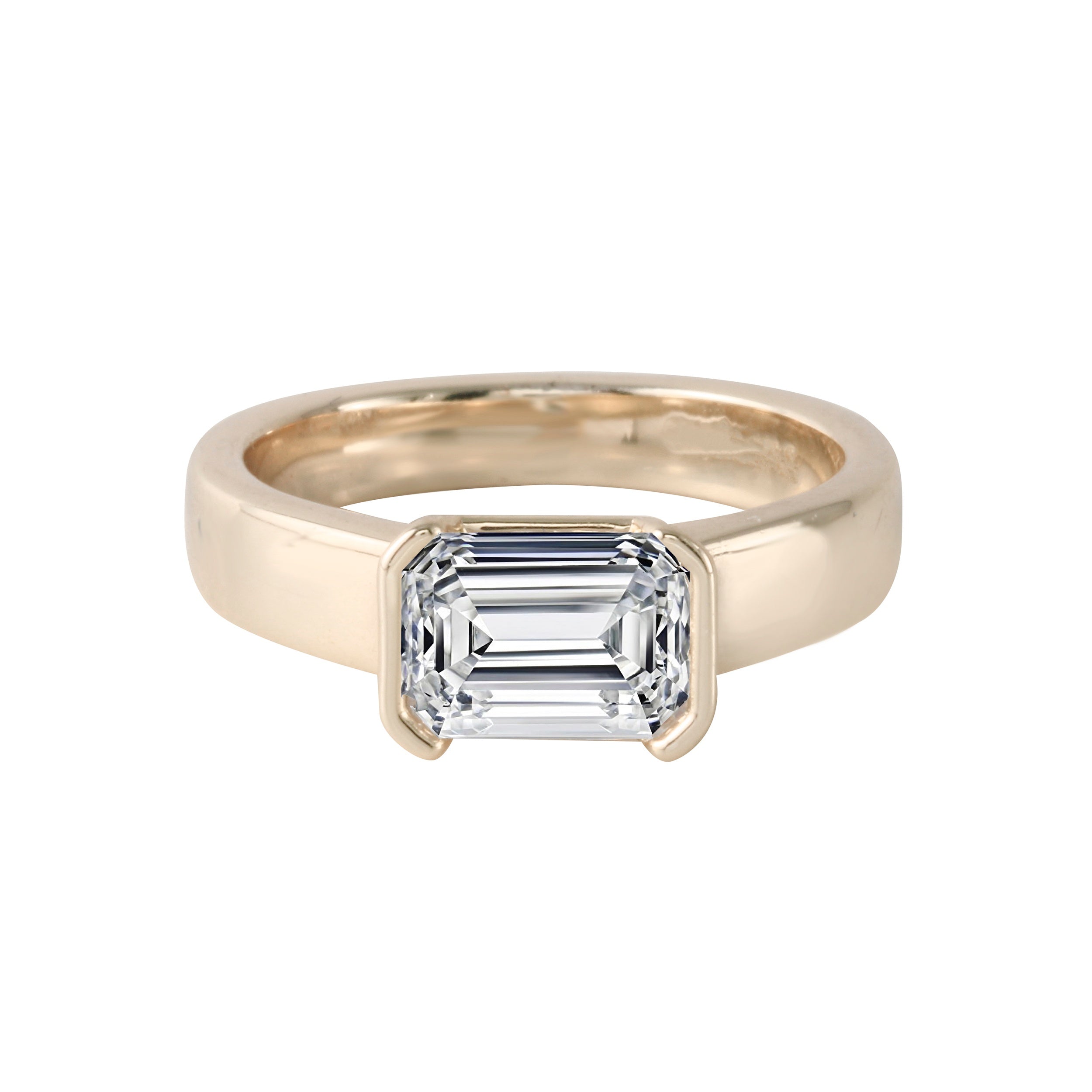Emerald Cut East-West Diamond Half Bezel-Set Engagement Ring-Engagement Ring-Ashley Schenkein Jewelry Design
