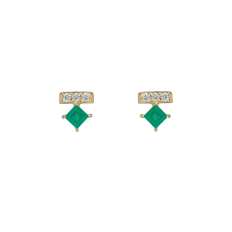 Denver Pave Bar and Princess Gemstone Stud Earrings-Earrings-Ashley Schenkein Jewelry Design