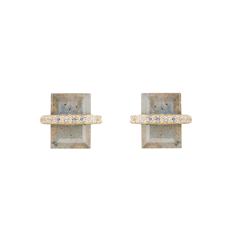 Montreal Cushion and Pavé Band Earrings-Earrings-Ashley Schenkein Jewelry Design