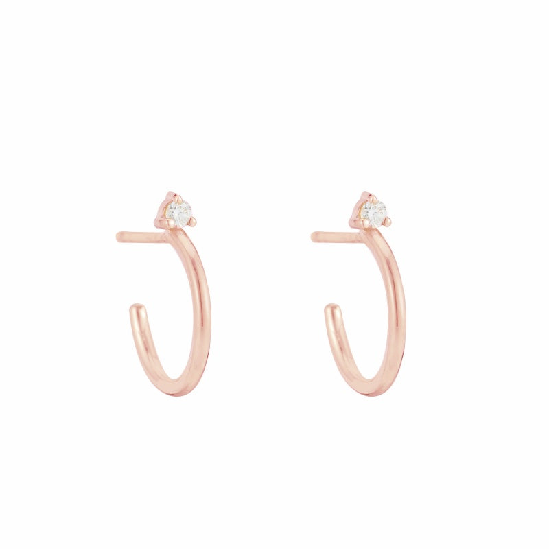 Solid Gold Diamond Stud Hoop Earrings, 14k-Earrings-Ashley Schenkein Jewelry Design