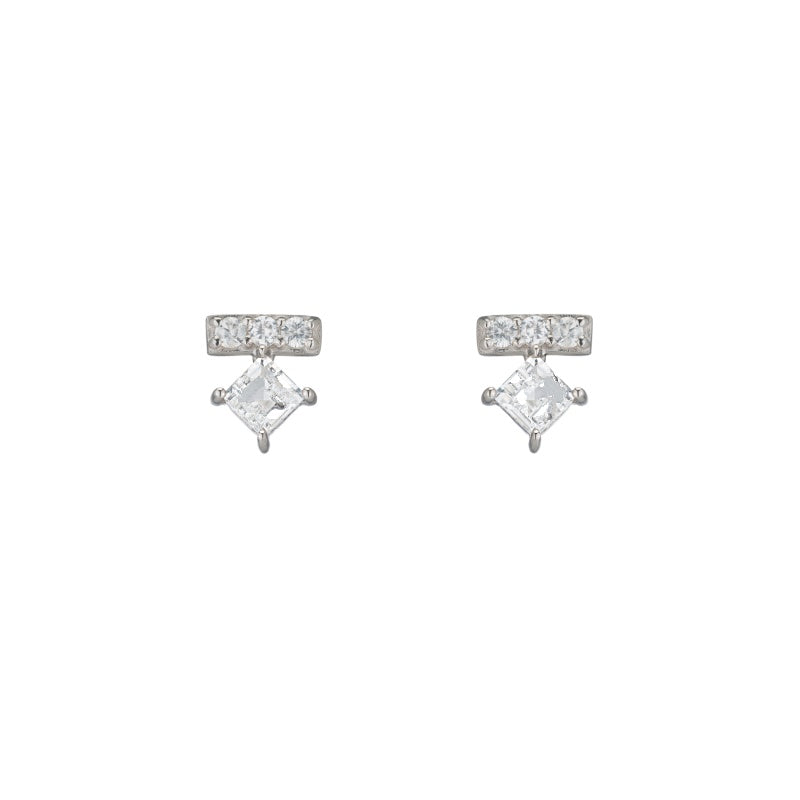 Denver Pave Bar and Princess Gemstone Stud Earrings-Earrings-Ashley Schenkein Jewelry Design