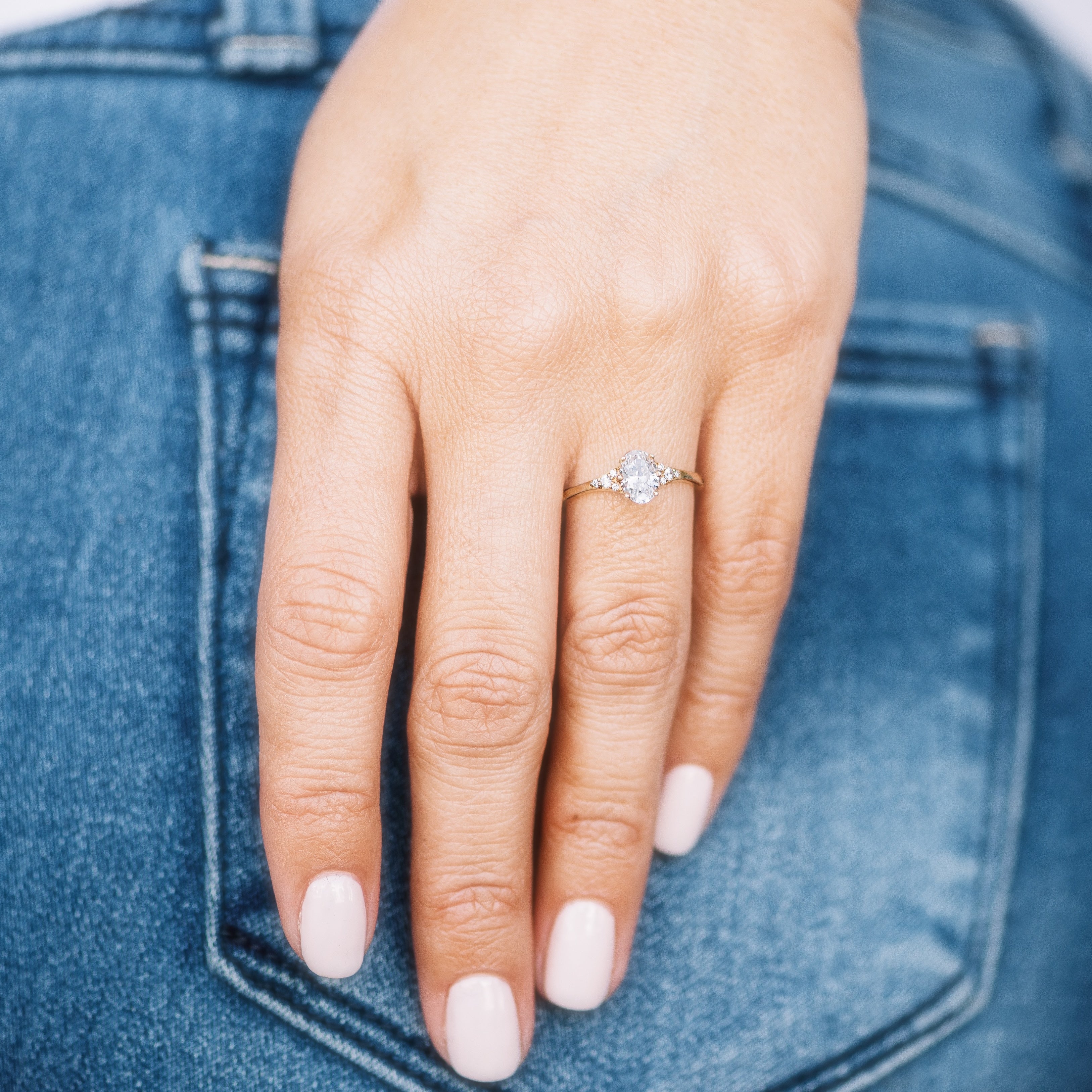Oval Diamond and Tiny Pavé Side Stones Engagement Ring Setting-Engagement Ring-Ashley Schenkein Jewelry Design