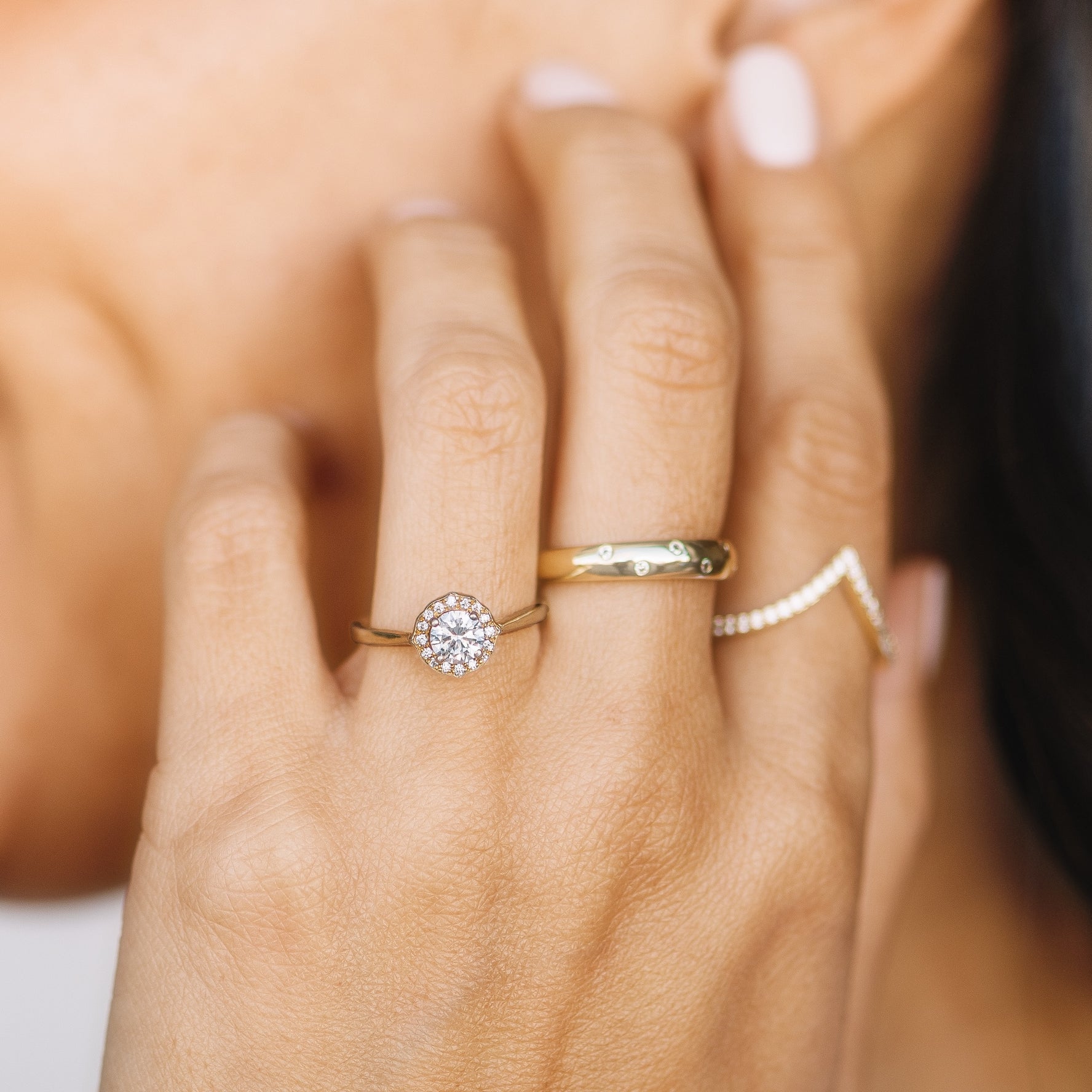 Round Diamond and Scalloped Halo Engagement Ring Setting-Engagement Ring-Ashley Schenkein Jewelry Design
