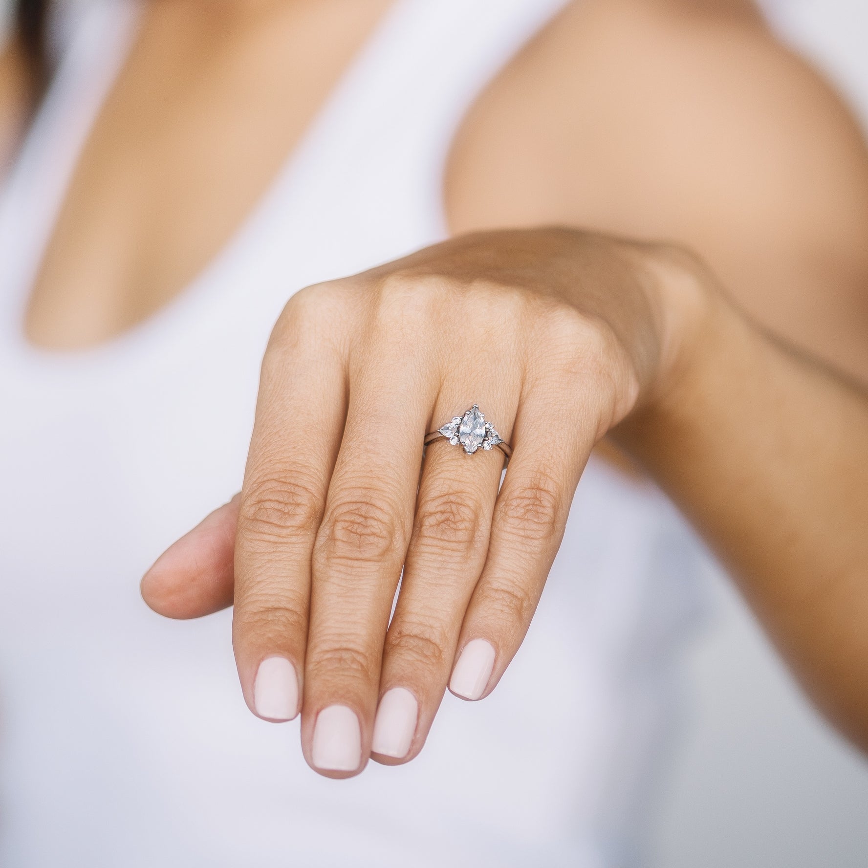 Marquise Solitaire Engagement Ring with Pear and Round Side Diamonds Setting-Engagement Ring-Ashley Schenkein Jewelry Design