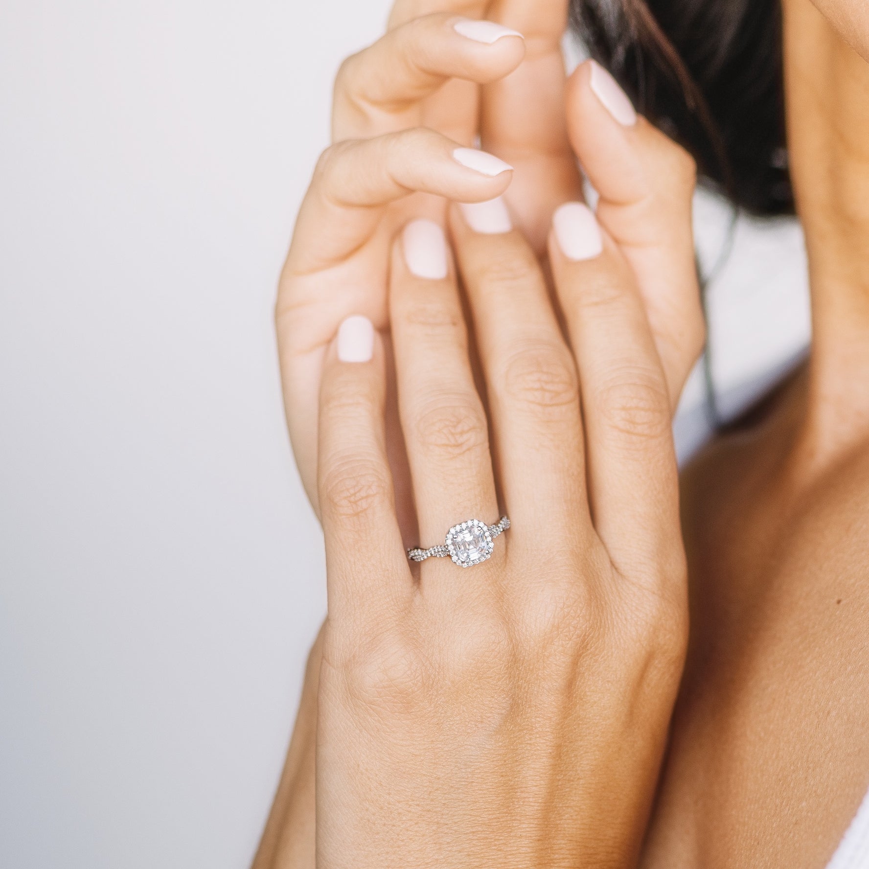 Asscher Cut Diamond Pavé Twisted Band Engagement Ring Setting-Engagement Ring-Ashley Schenkein Jewelry Design