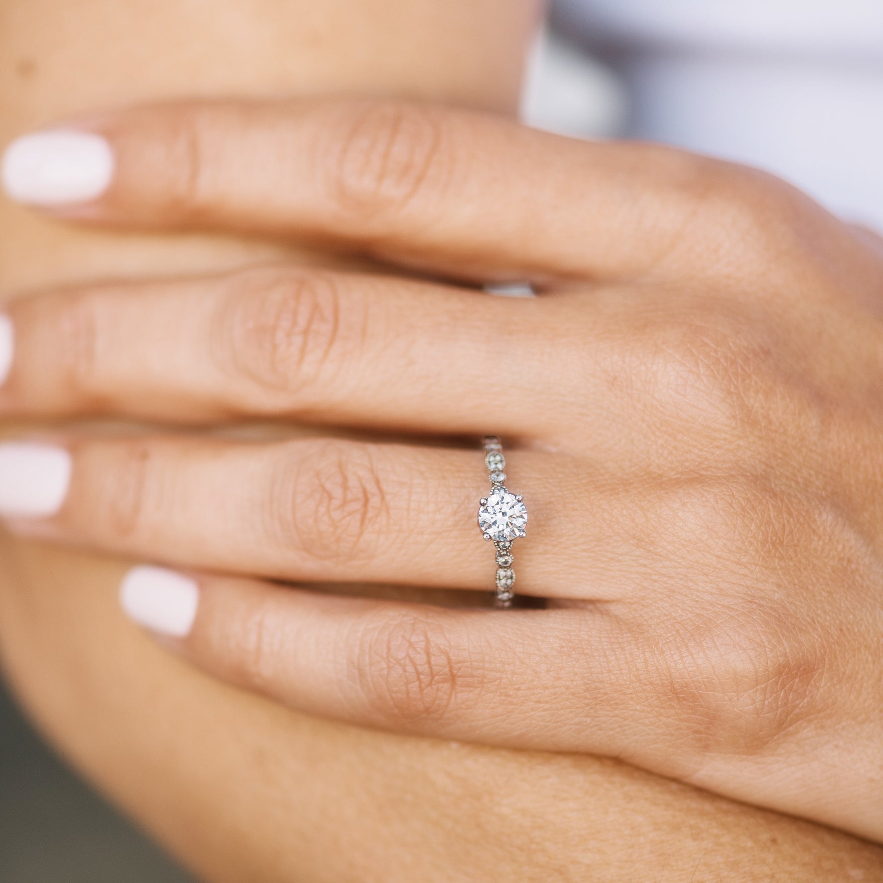 Round Solitaire Diamond with Marquise Band Engagement Ring Setting-Engagement Ring-Ashley Schenkein Jewelry Design