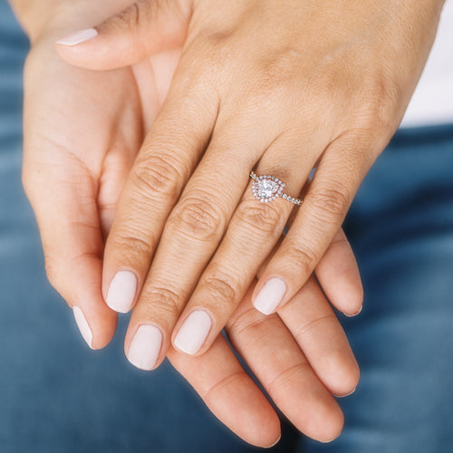 Asymmetrical Pear Cut Diamond Halo Engagement Ring-Engagement Ring-Ashley Schenkein Jewelry Design
