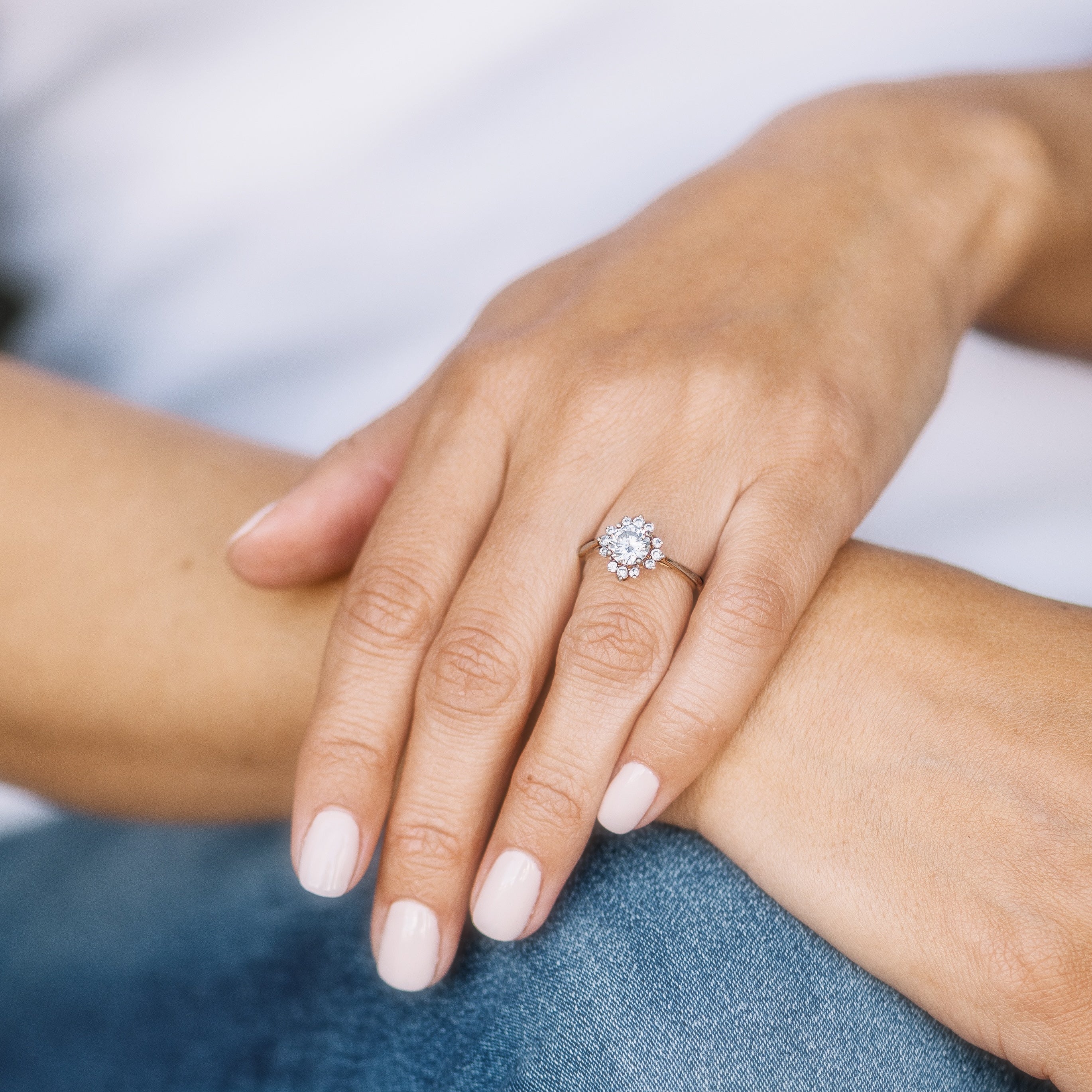 Round Diamond Sunburst Engagement Ring-Engagement Ring-Ashley Schenkein Jewelry Design
