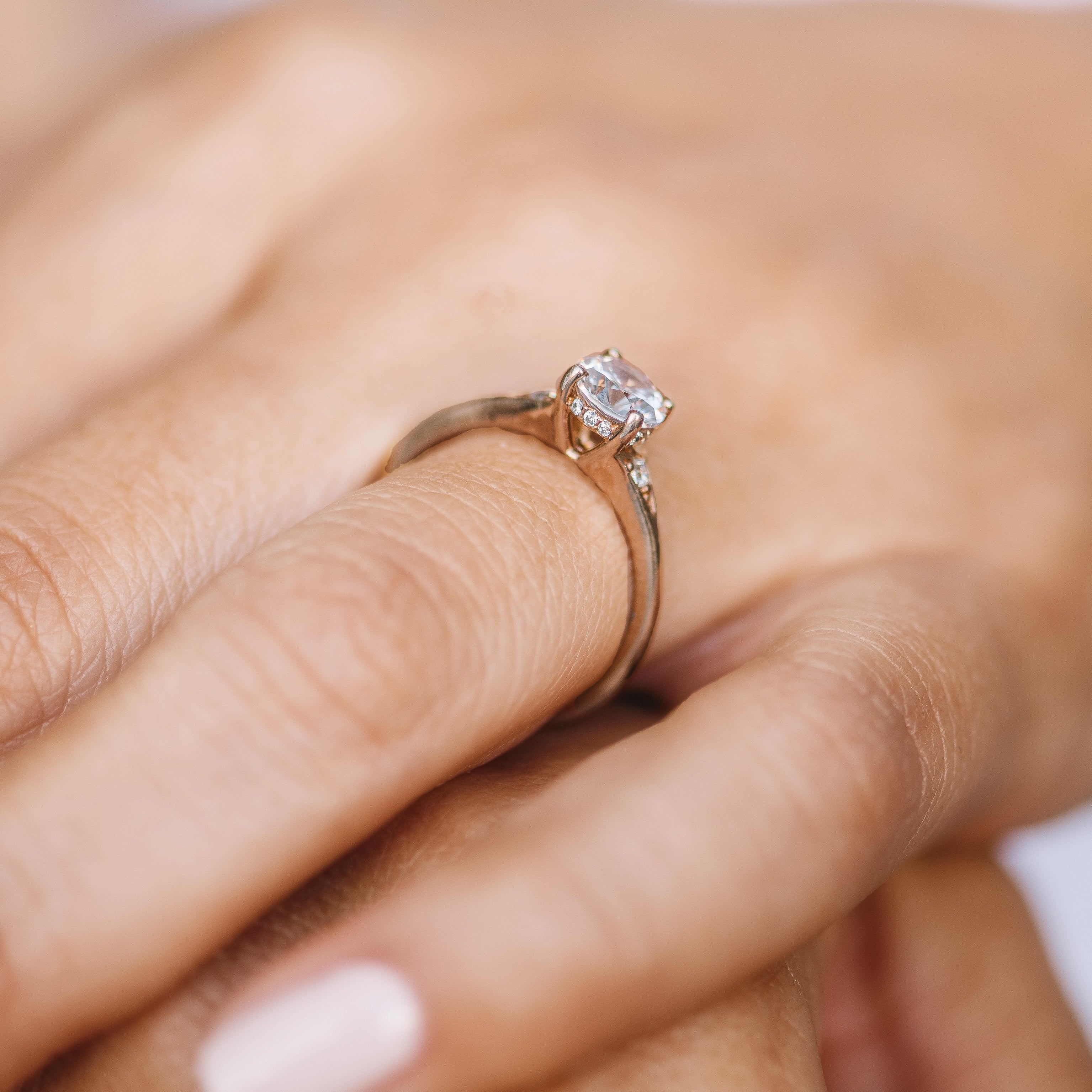 Round Diamond and Single Side Pavé Set Diamond Engagement Ring Setting-Engagement Ring-Ashley Schenkein Jewelry Design