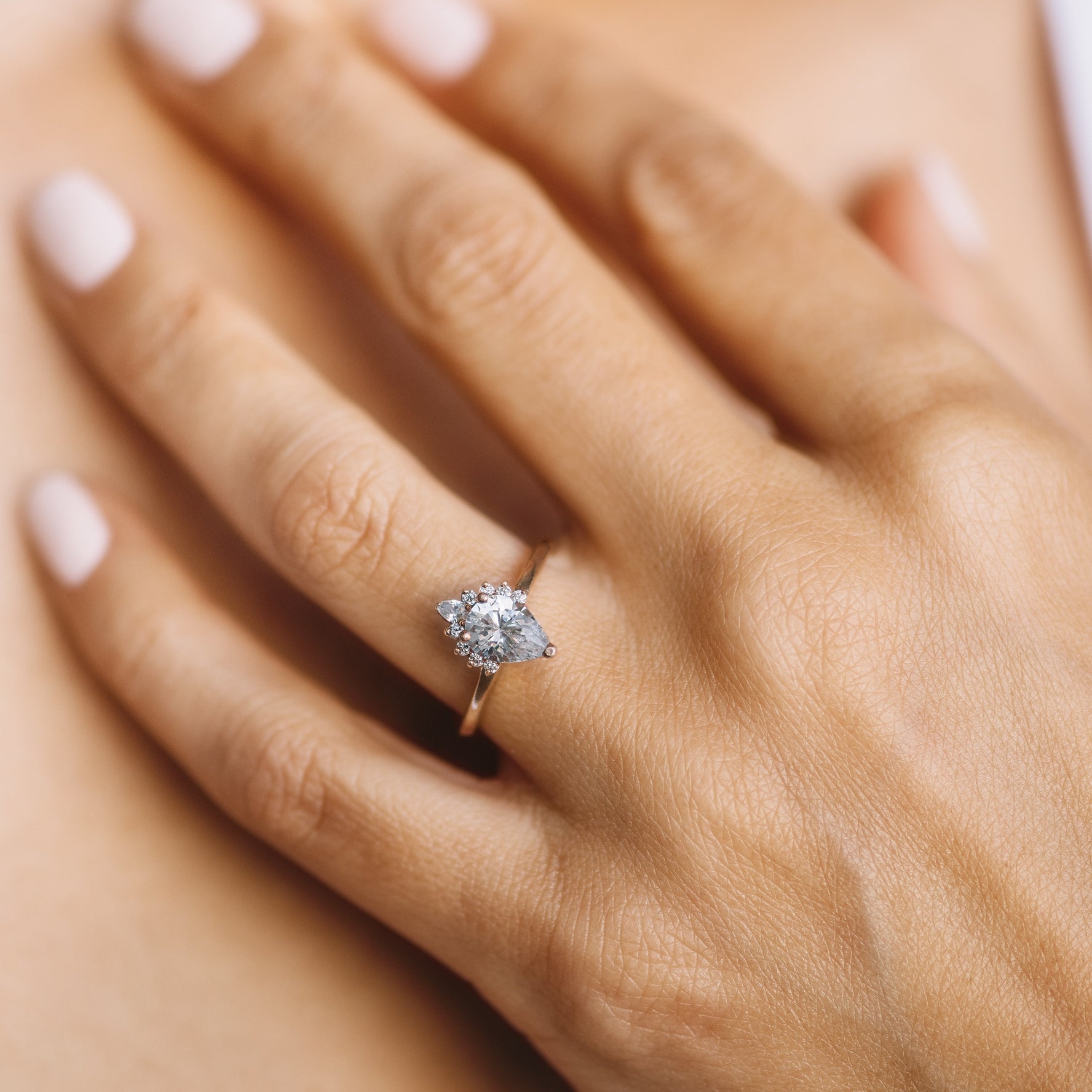 Pear Diamond Half Starburst Halo Engagement Ring Setting-Engagement Ring-Ashley Schenkein Jewelry Design