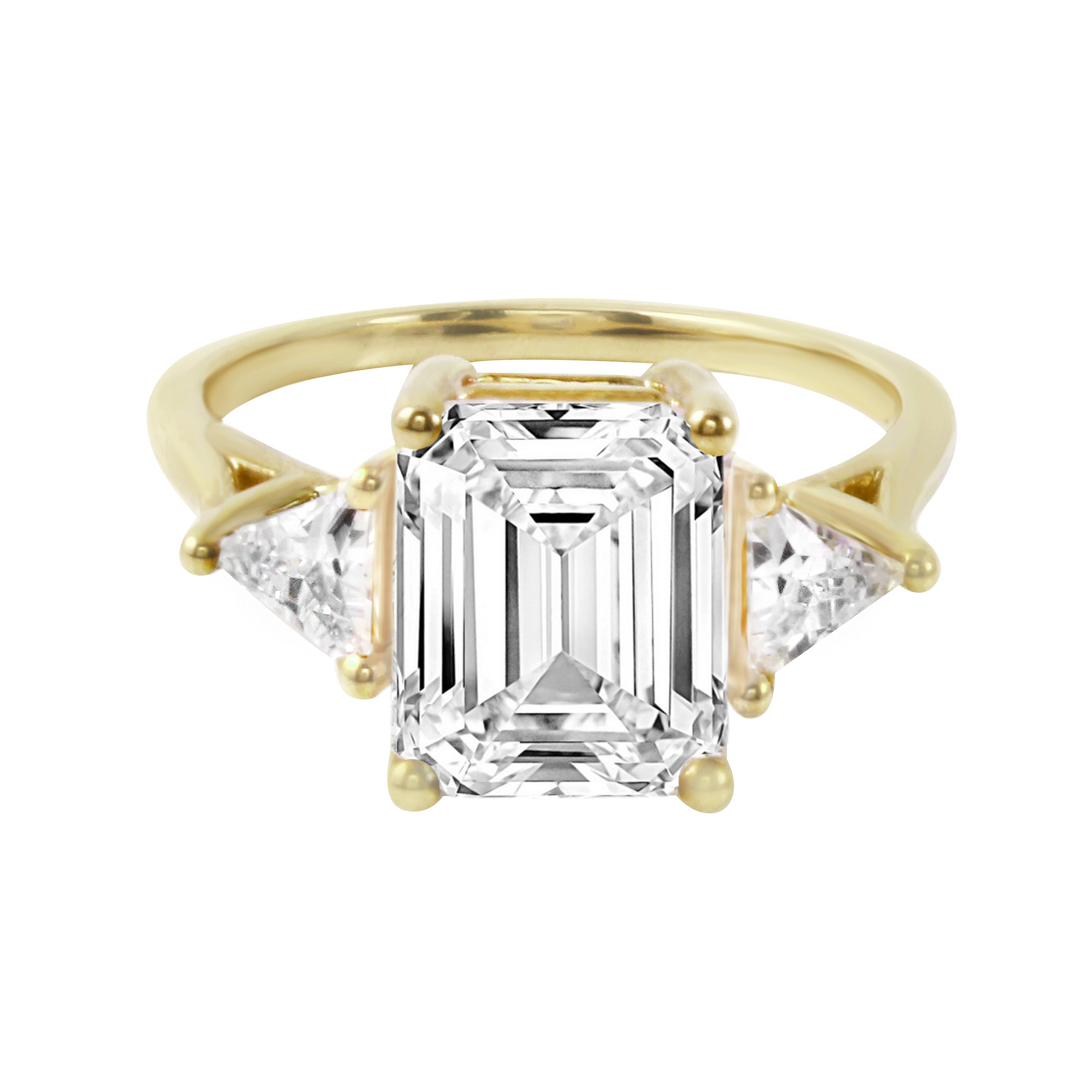 Three Stone Emerald and Trillion Cut Diamond Engagement Ring-Engagement Ring-Ashley Schenkein Jewelry Design