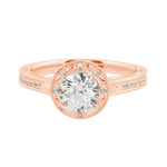 Vintage-Inspired Round Brilliant Cut Diamond Etched Halo Engagement Ring-Engagement Ring-Ashley Schenkein Jewelry Design