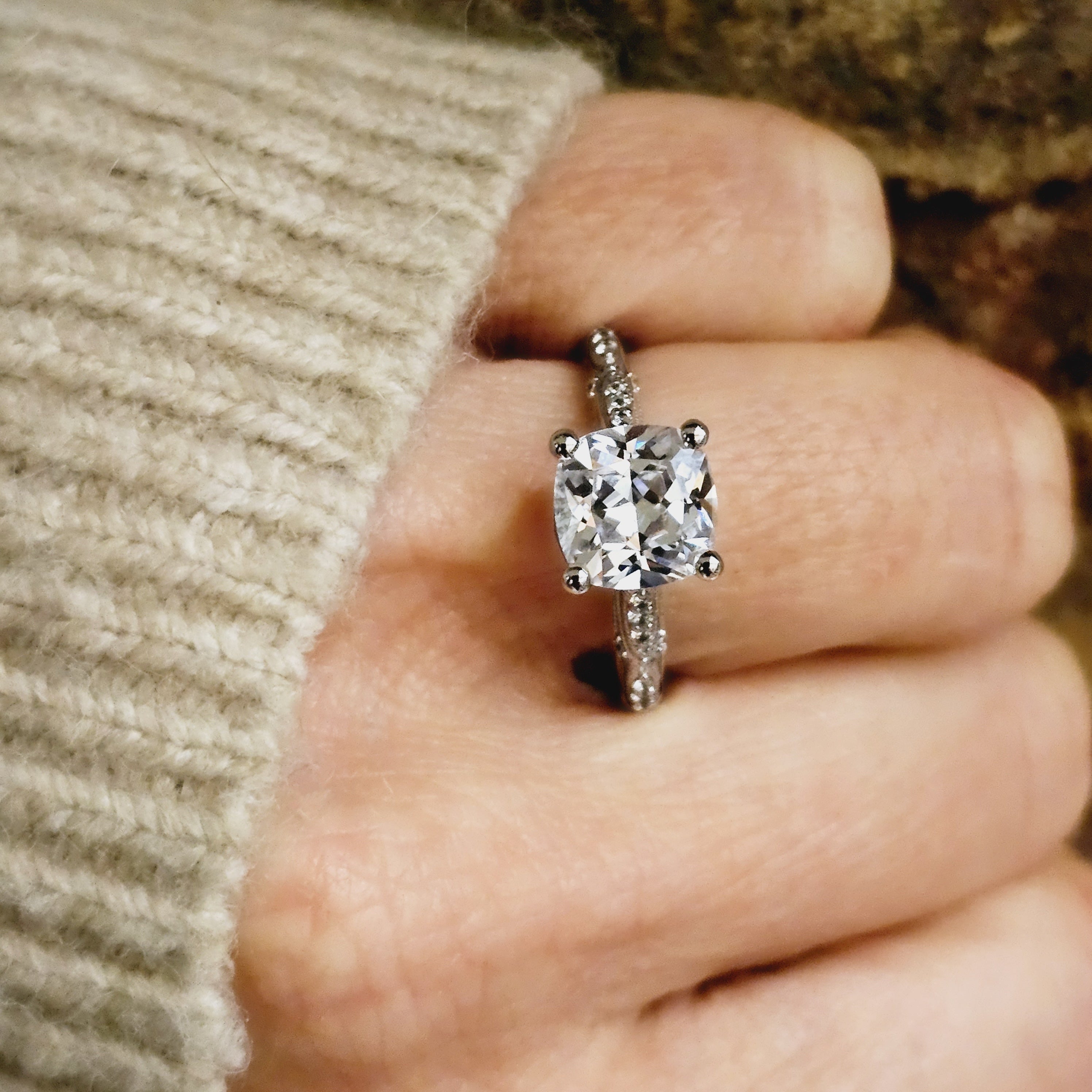 Vintage-Inspired Cushion Cut Diamond Engagement Ring Setting-Engagement Ring-Ashley Schenkein Jewelry Design
