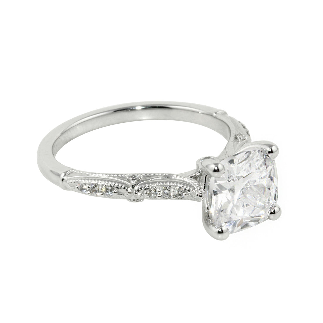 Vintage-Inspired Cushion Cut Diamond Engagement Ring Setting-Engagement Ring-Ashley Schenkein Jewelry Design