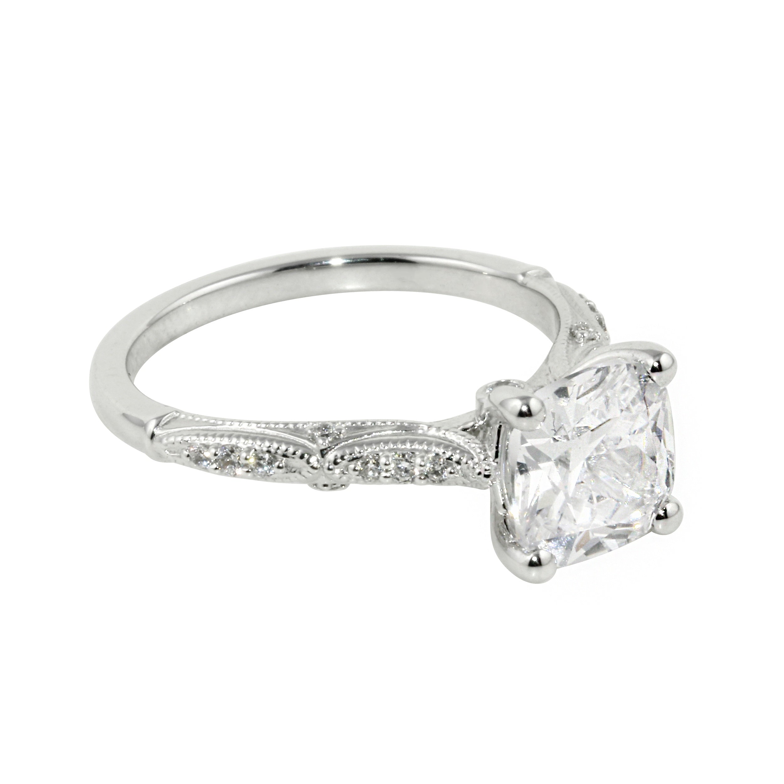 Vintage-Inspired Cushion Cut Diamond Engagement Ring Setting-Engagement Ring-Ashley Schenkein Jewelry Design