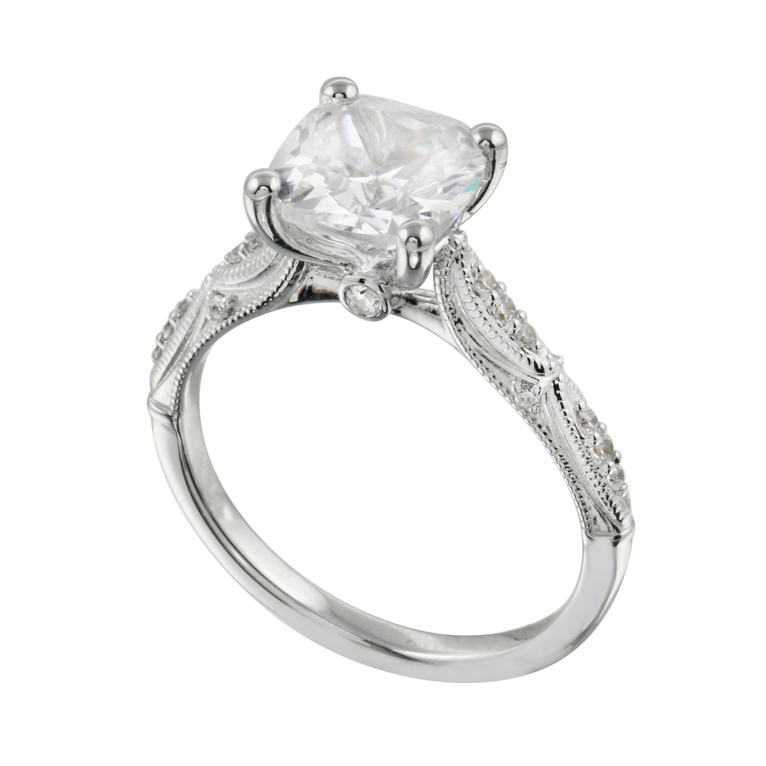 Vintage-Inspired Cushion Cut Diamond Engagement Ring Setting-Engagement Ring-Ashley Schenkein Jewelry Design