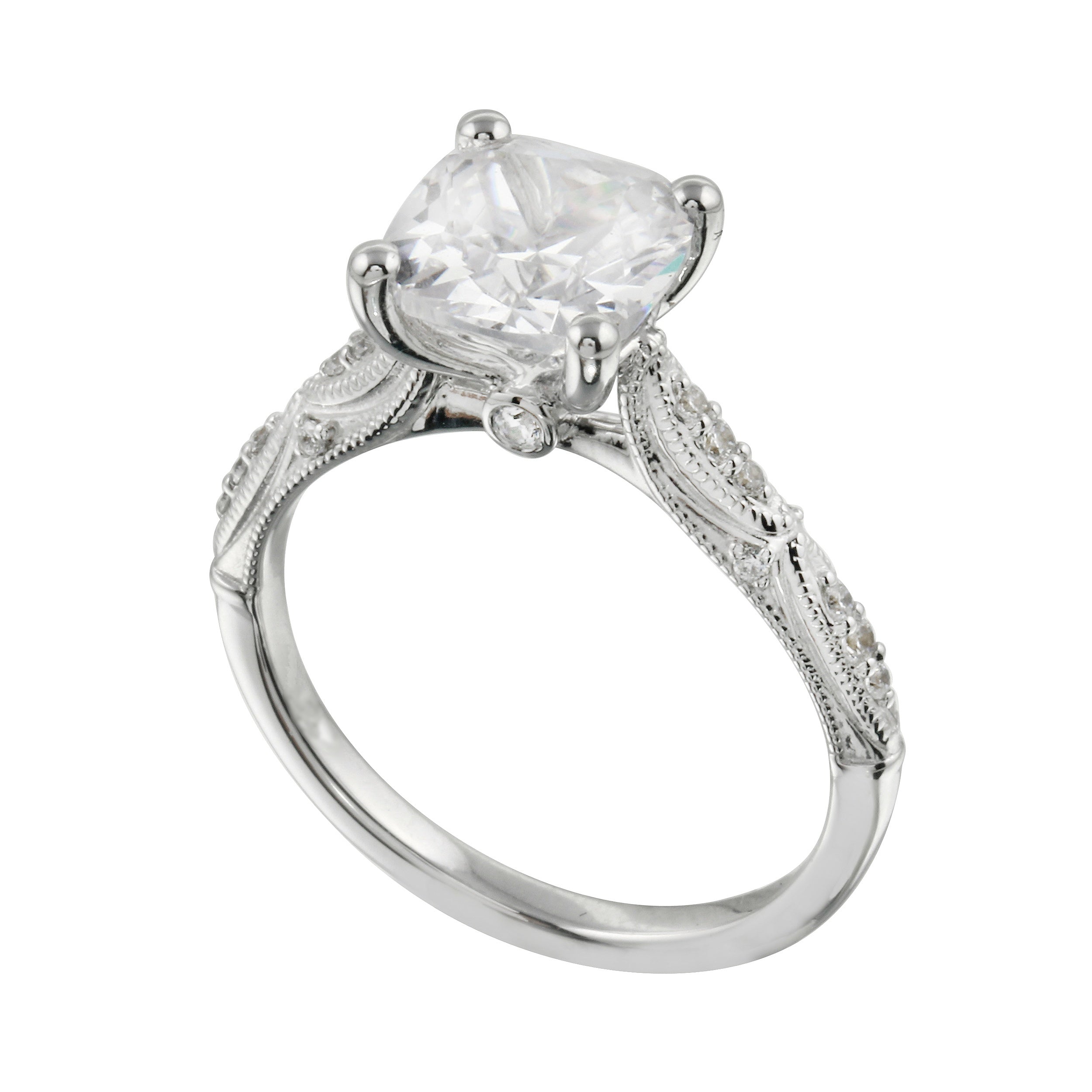 Vintage-Inspired Cushion Cut Diamond Engagement Ring Setting-Engagement Ring-Ashley Schenkein Jewelry Design