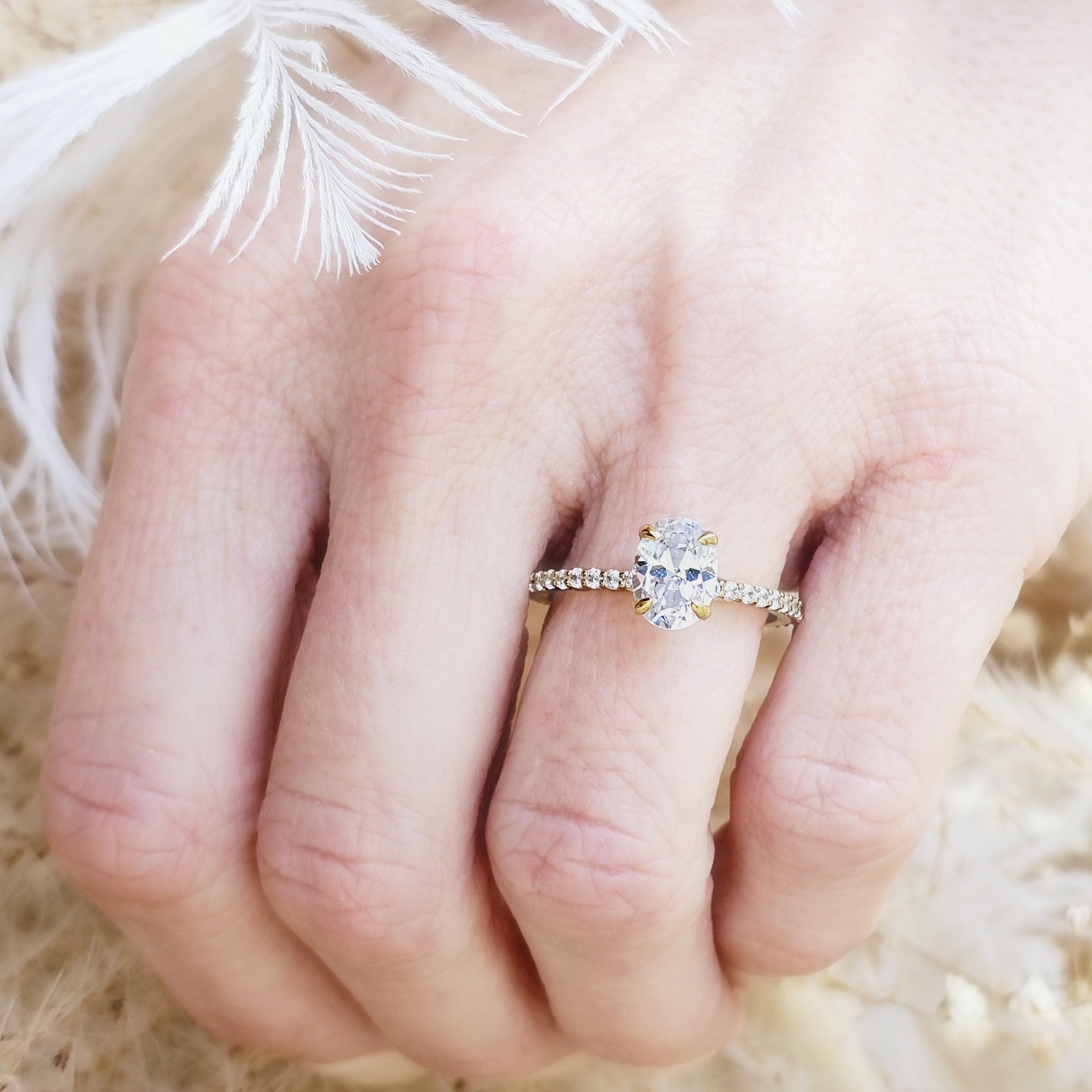 Oval Cut Diamond Solitaire and Pavé Band Engagement Ring Setting-Engagement Ring-Ashley Schenkein Jewelry Design