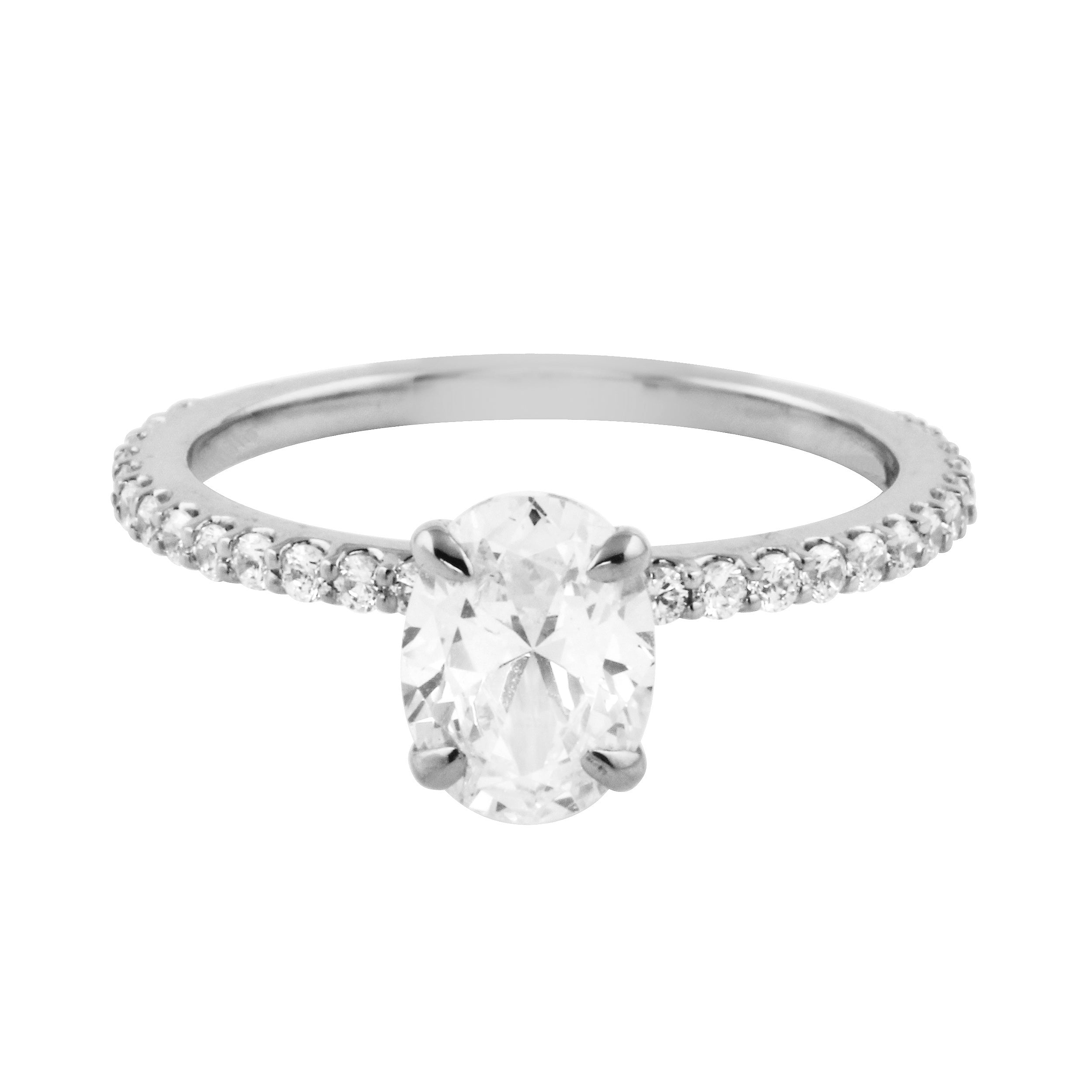 Oval Cut Diamond Solitaire and Pavé Band Engagement Ring Setting-Engagement Ring-Ashley Schenkein Jewelry Design