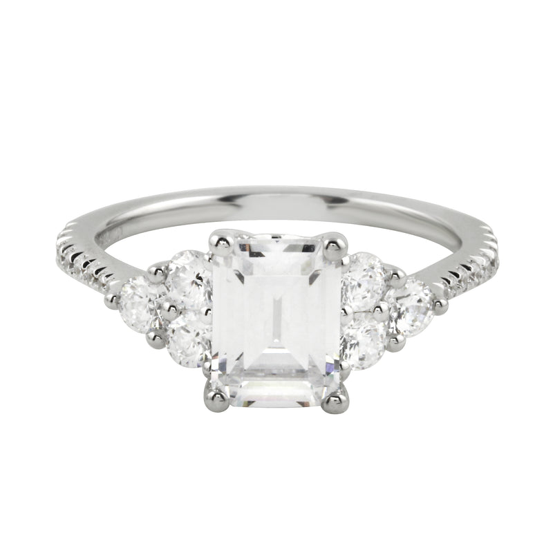 Emerald Cut Diamond Trio Engagement Ring-Engagement Ring-Ashley Schenkein Jewelry Design