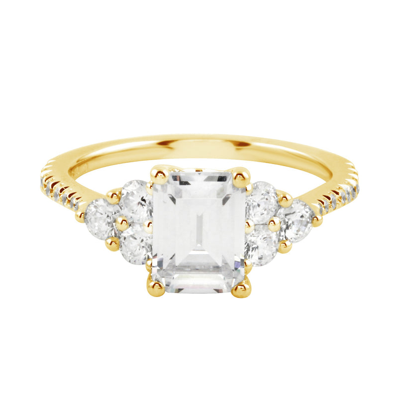 Emerald Cut Diamond Trio Engagement Ring-Engagement Ring-Ashley Schenkein Jewelry Design