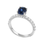 Oval Solitaire Sapphire and Diamond Pavé Band Engagement Ring-Engagement Ring-Ashley Schenkein Jewelry Design