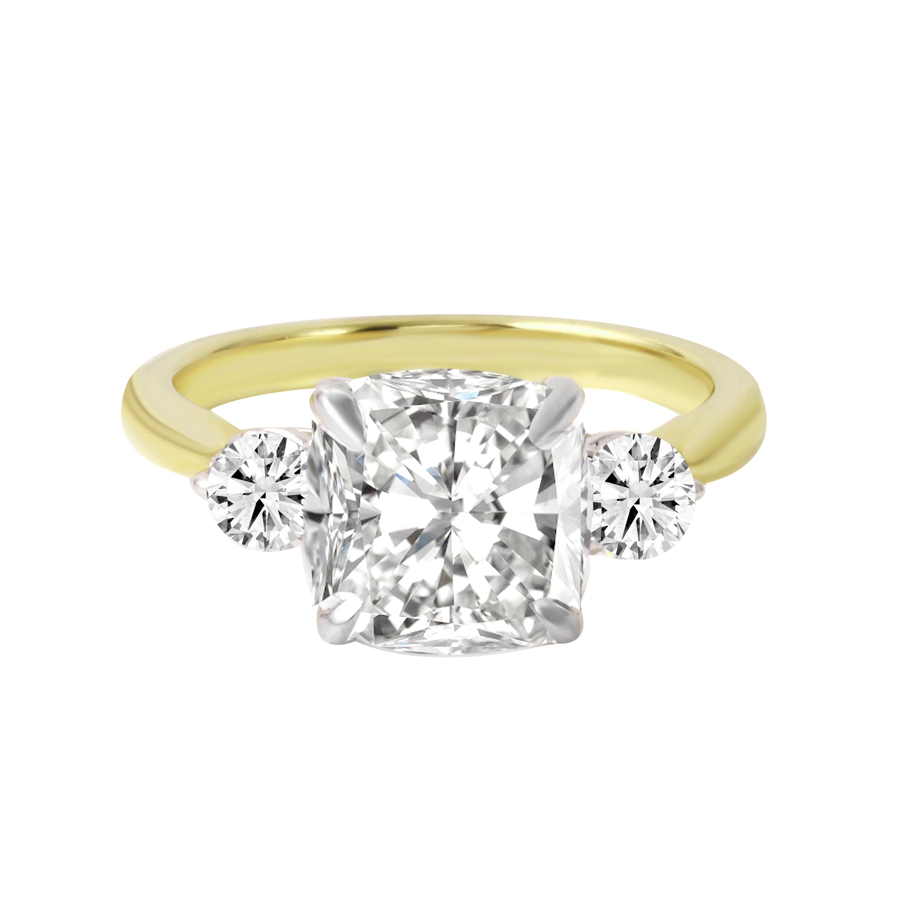 Three Stone Cushion and Round Cut Diamond Engagement Ring Setting-Engagement Ring-Ashley Schenkein Jewelry Design