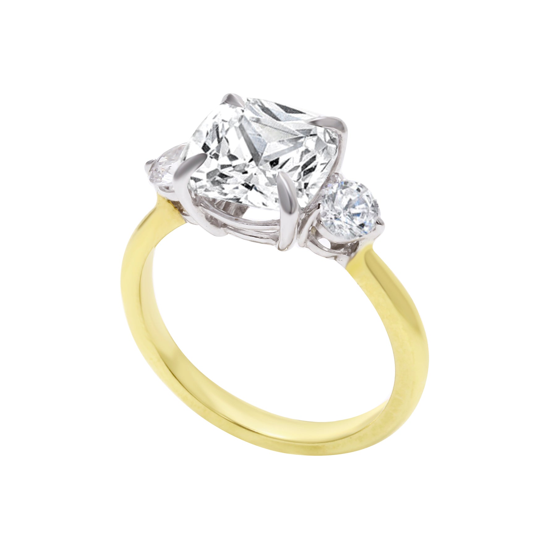 Three Stone Cushion and Round Cut Diamond Engagement Ring Setting-Engagement Ring-Ashley Schenkein Jewelry Design