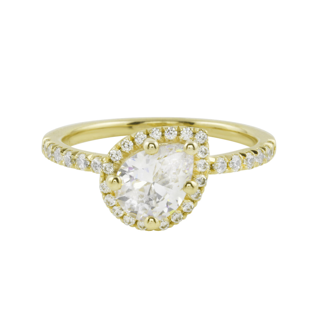 Asymmetrical Pear Cut Diamond Halo Engagement Ring Setting