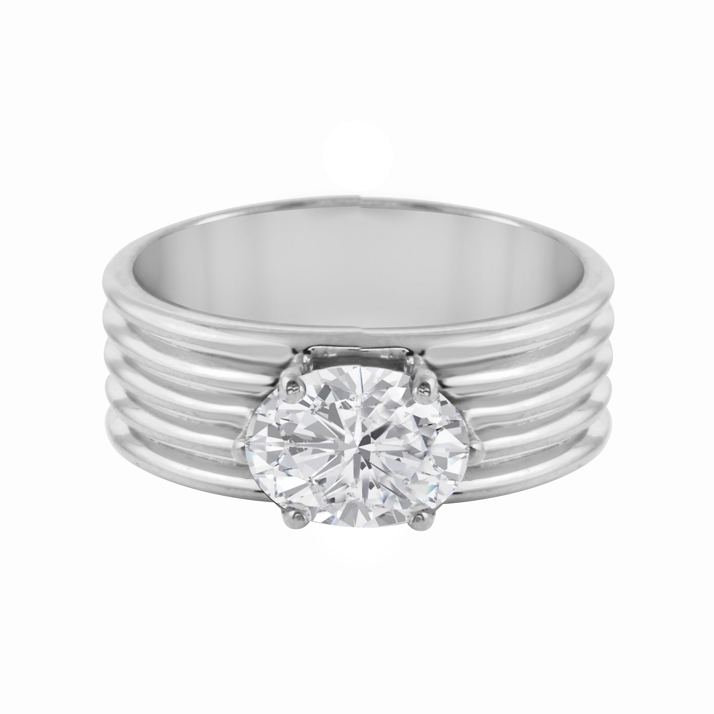 Oval Diamond Wide Ribbed Band Engagement Ring Setting-Engagement Ring-Ashley Schenkein Jewelry Design
