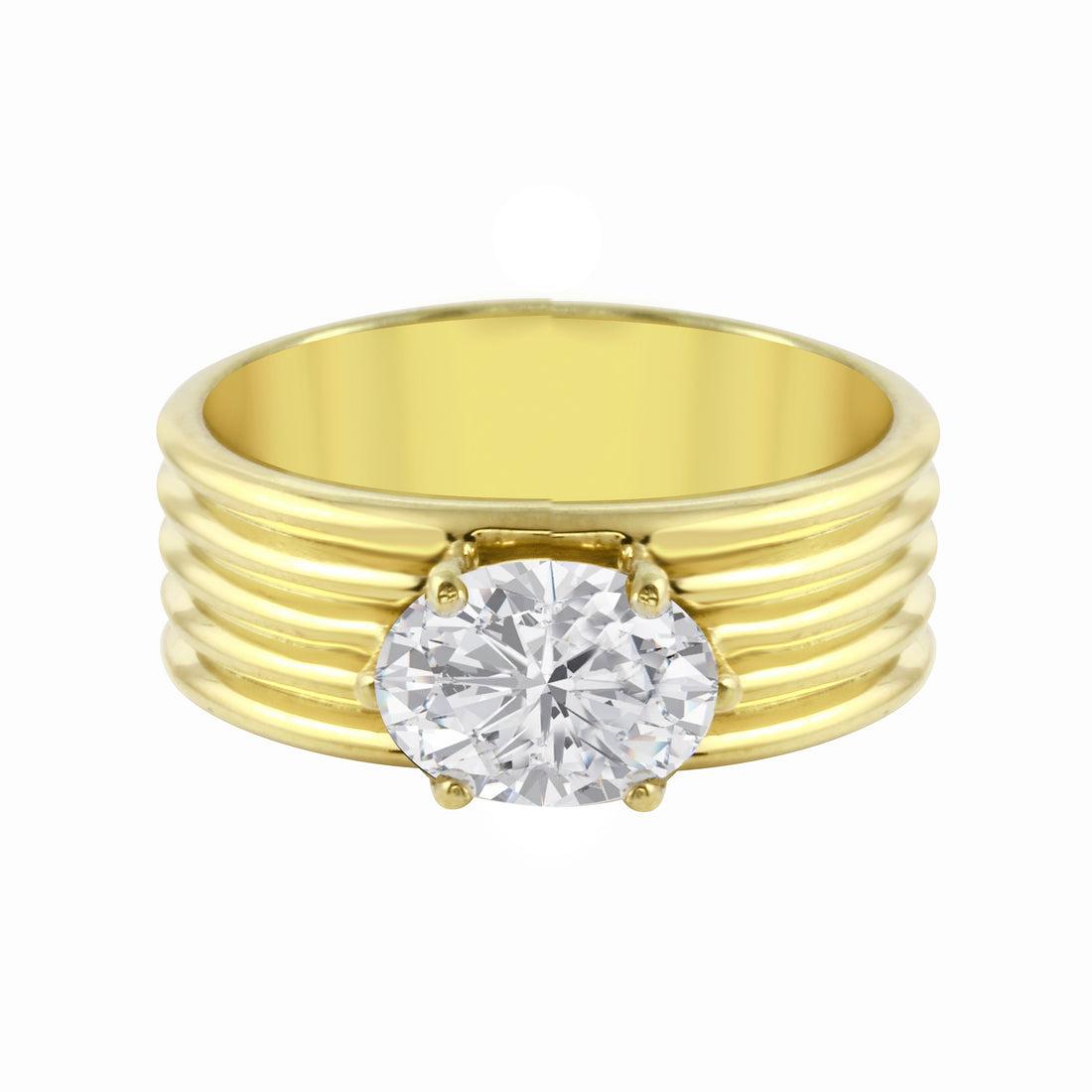 Oval Diamond Wide Ribbed Band Engagement Ring Setting-Engagement Ring-Ashley Schenkein Jewelry Design