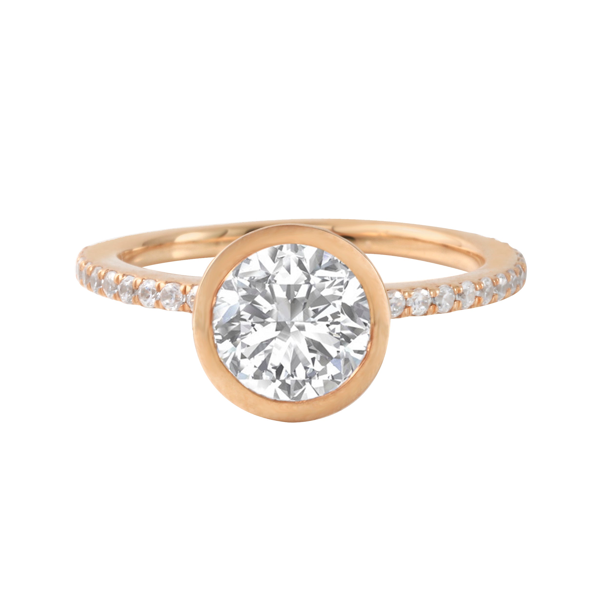 Round Diamond Bezel Pavé Band Engagement Ring-Engagement Ring-Ashley Schenkein Jewelry Design