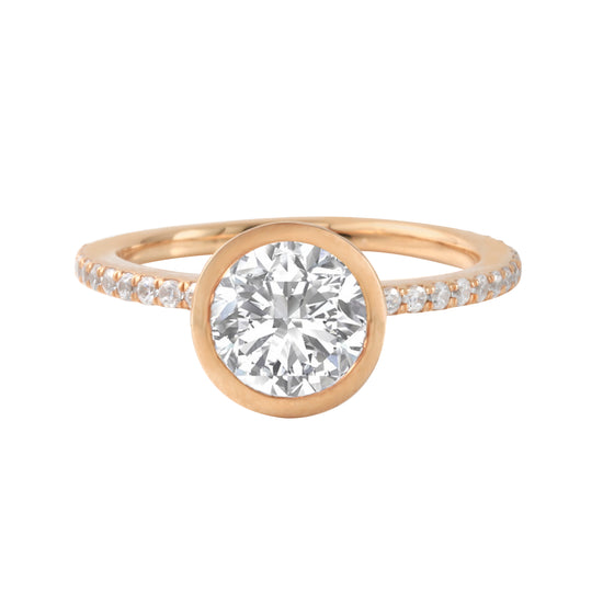 Round Diamond Bezel Pavé Band Engagement Ring-Engagement Ring-Ashley Schenkein Jewelry Design