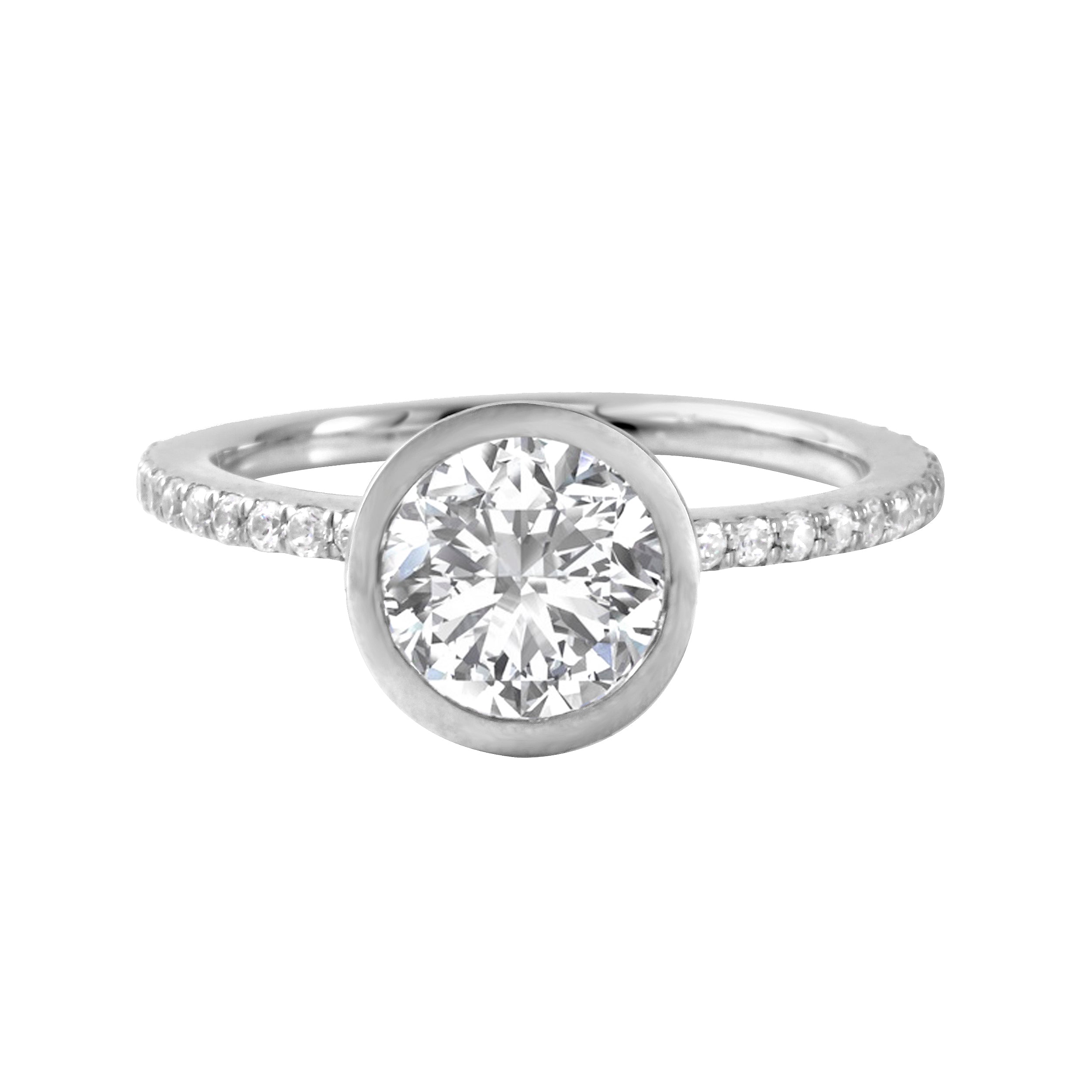 Round Diamond Bezel Pavé Band Engagement Ring-Engagement Ring-Ashley Schenkein Jewelry Design