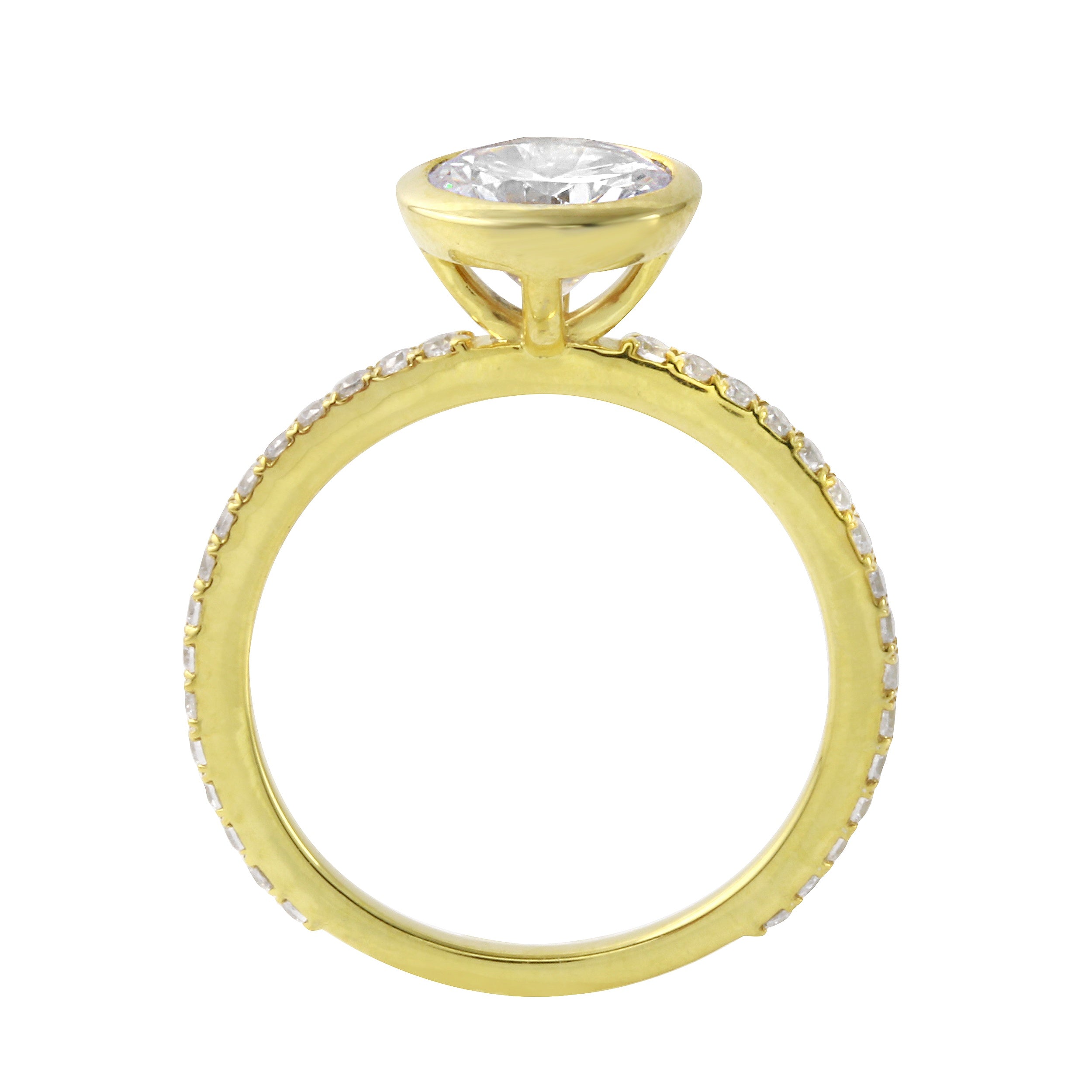 Round Diamond Bezel Pavé Band Engagement Ring-Engagement Ring-Ashley Schenkein Jewelry Design